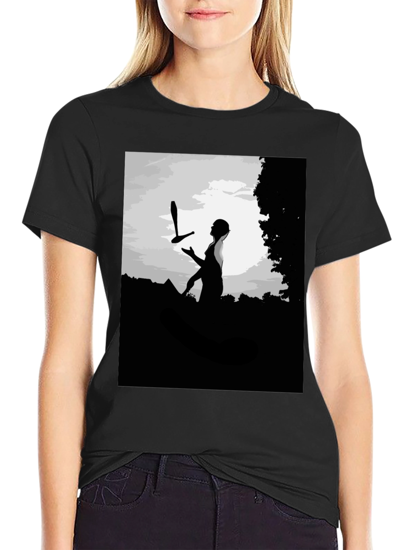 Juggling Act Graphic Tee - Stylish Black Cotton Shirt