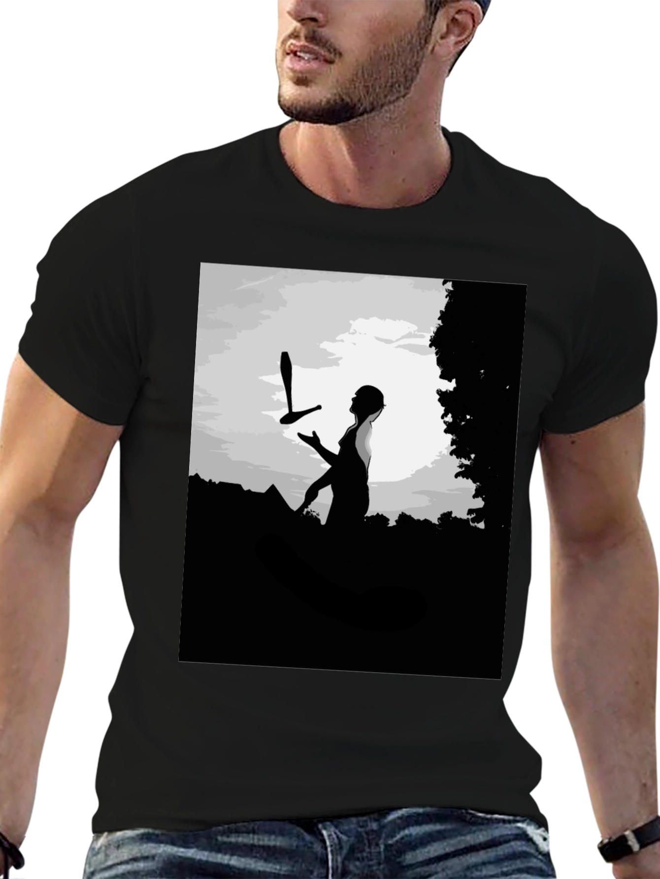 Juggling Act Graphic Tee - Stylish Black Cotton Shirt