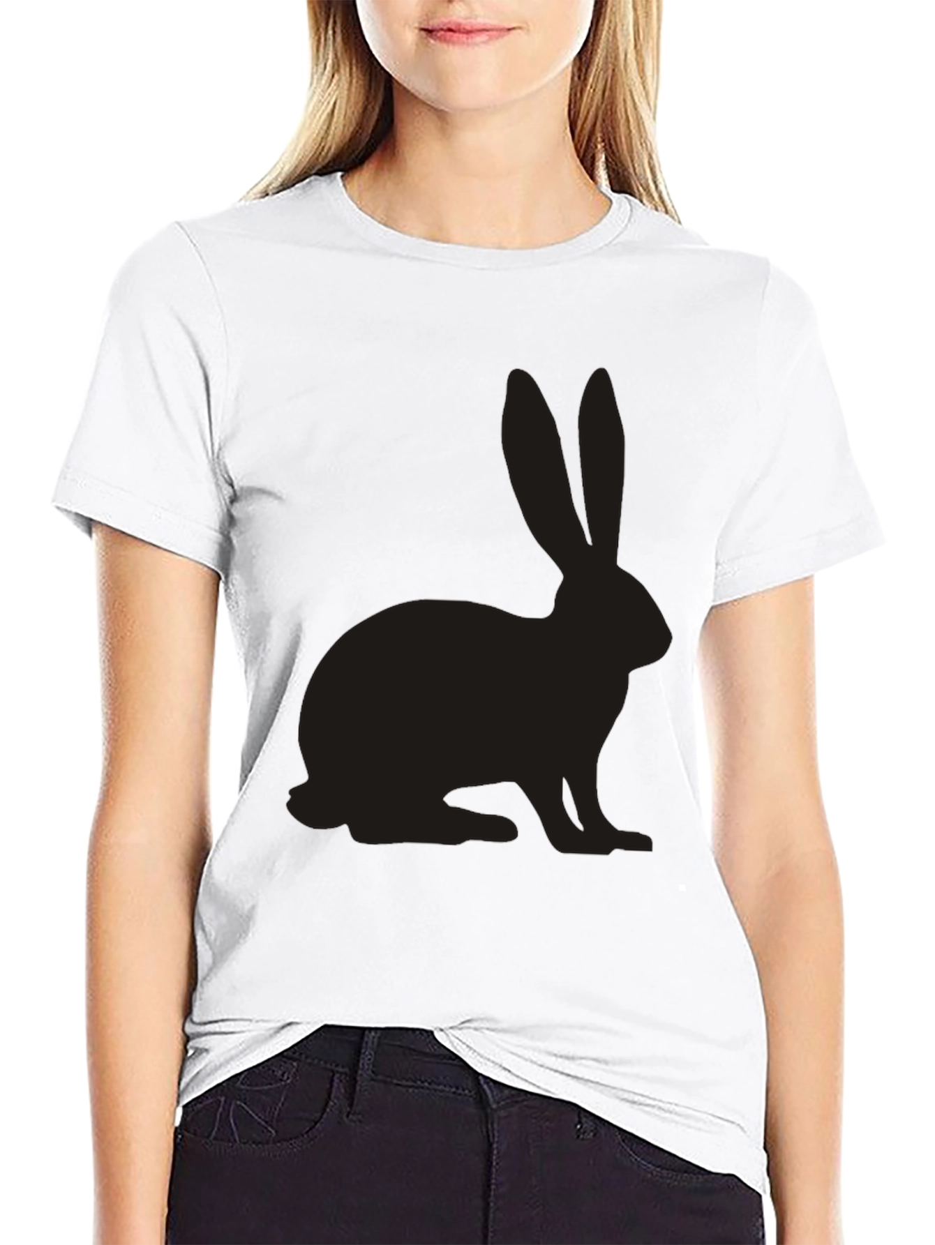 Mens Black T-Shirt with Rabbit Silhouette