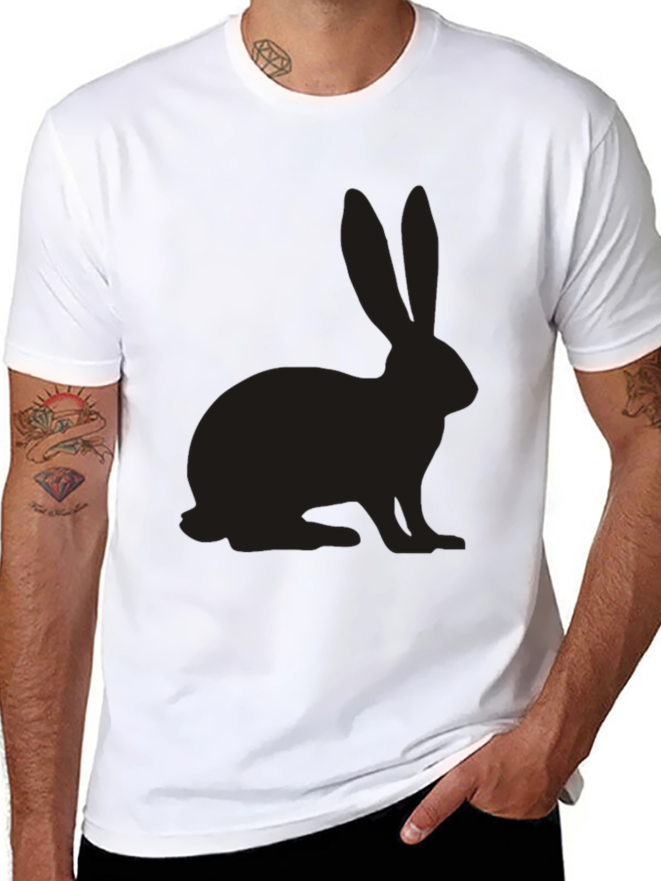 Mens Black T-Shirt with Rabbit Silhouette