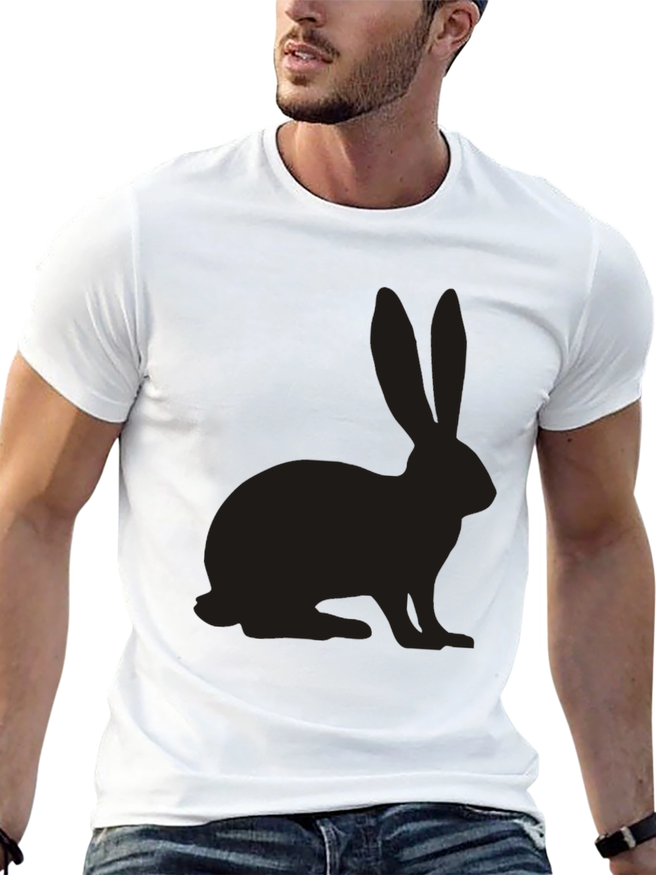 Mens Black T-Shirt with Rabbit Silhouette