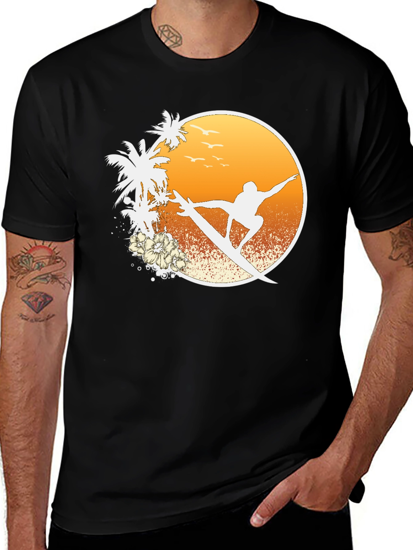 Surfer Sunset Graphic Tee - Beach Vibes T-Shirt