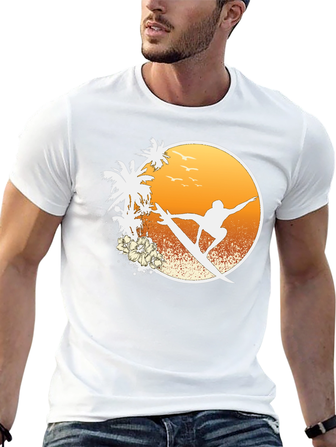 Surfer Sunset Graphic Tee - Beach Vibes T-Shirt