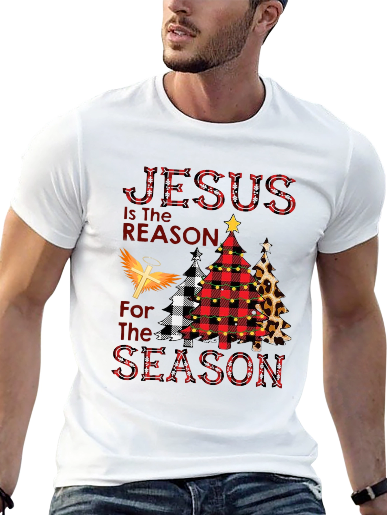 Jesus is the Reason Plaid Christmas Tree T-Shirt