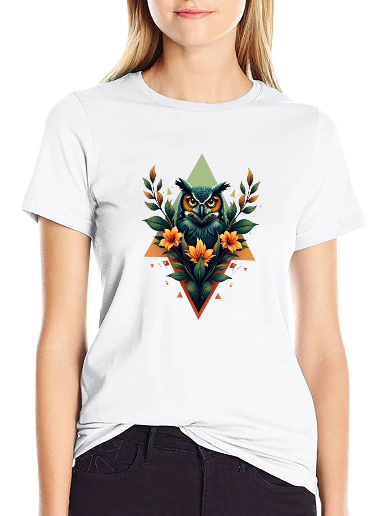 Owl Graphic Print Black T-Shirt