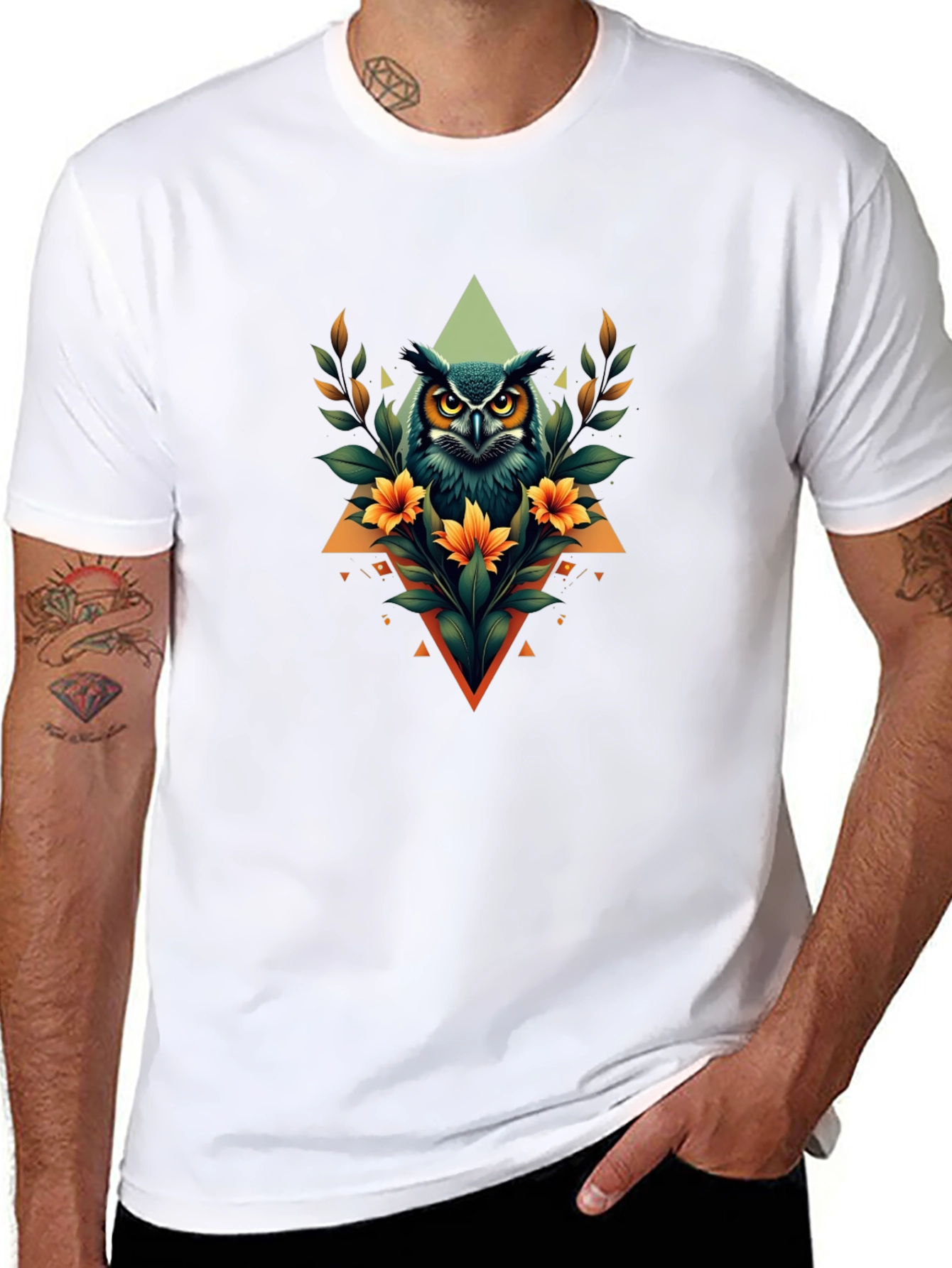Owl Graphic Print Black T-Shirt