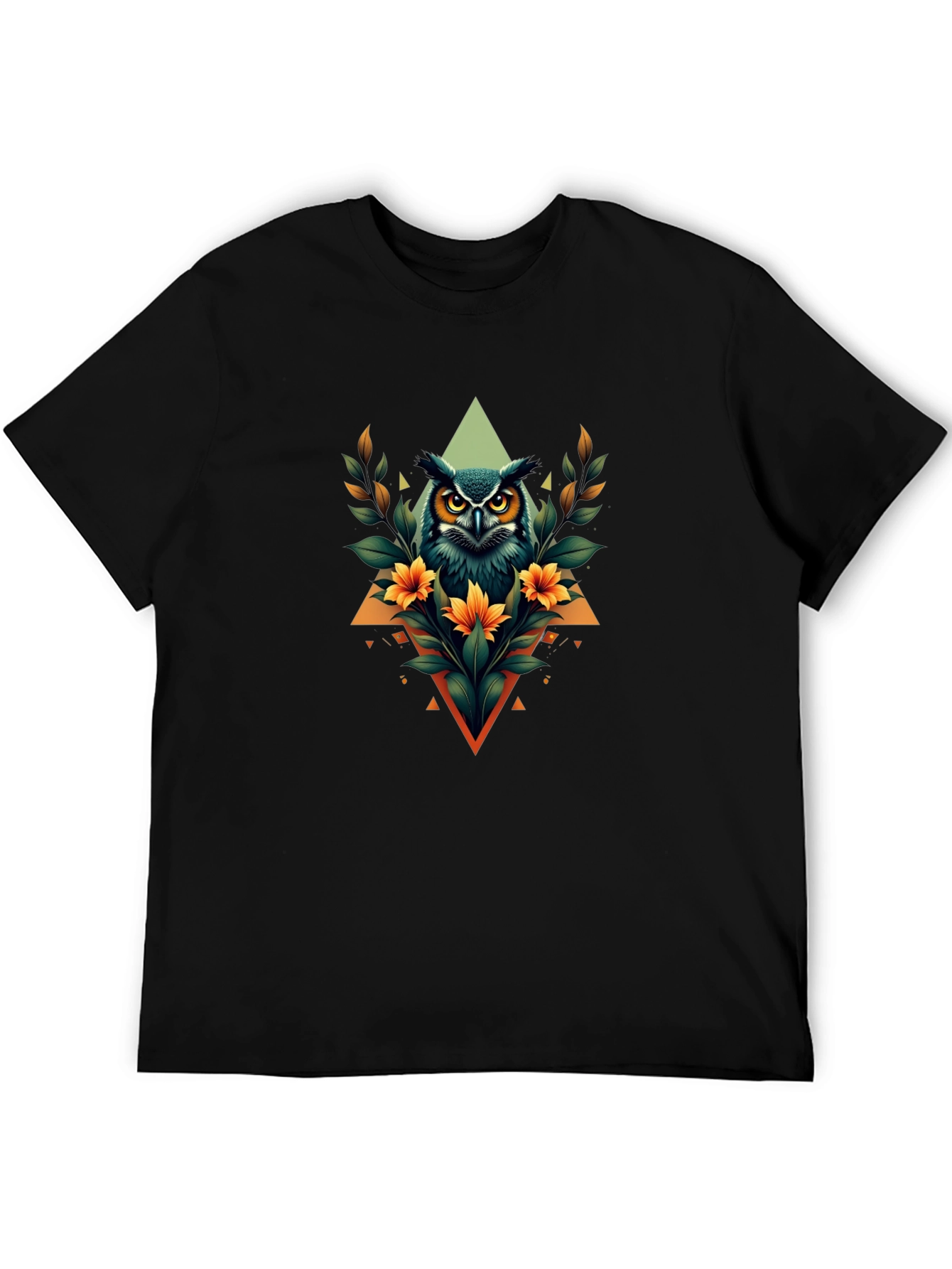 Owl Graphic Print Black T-Shirt