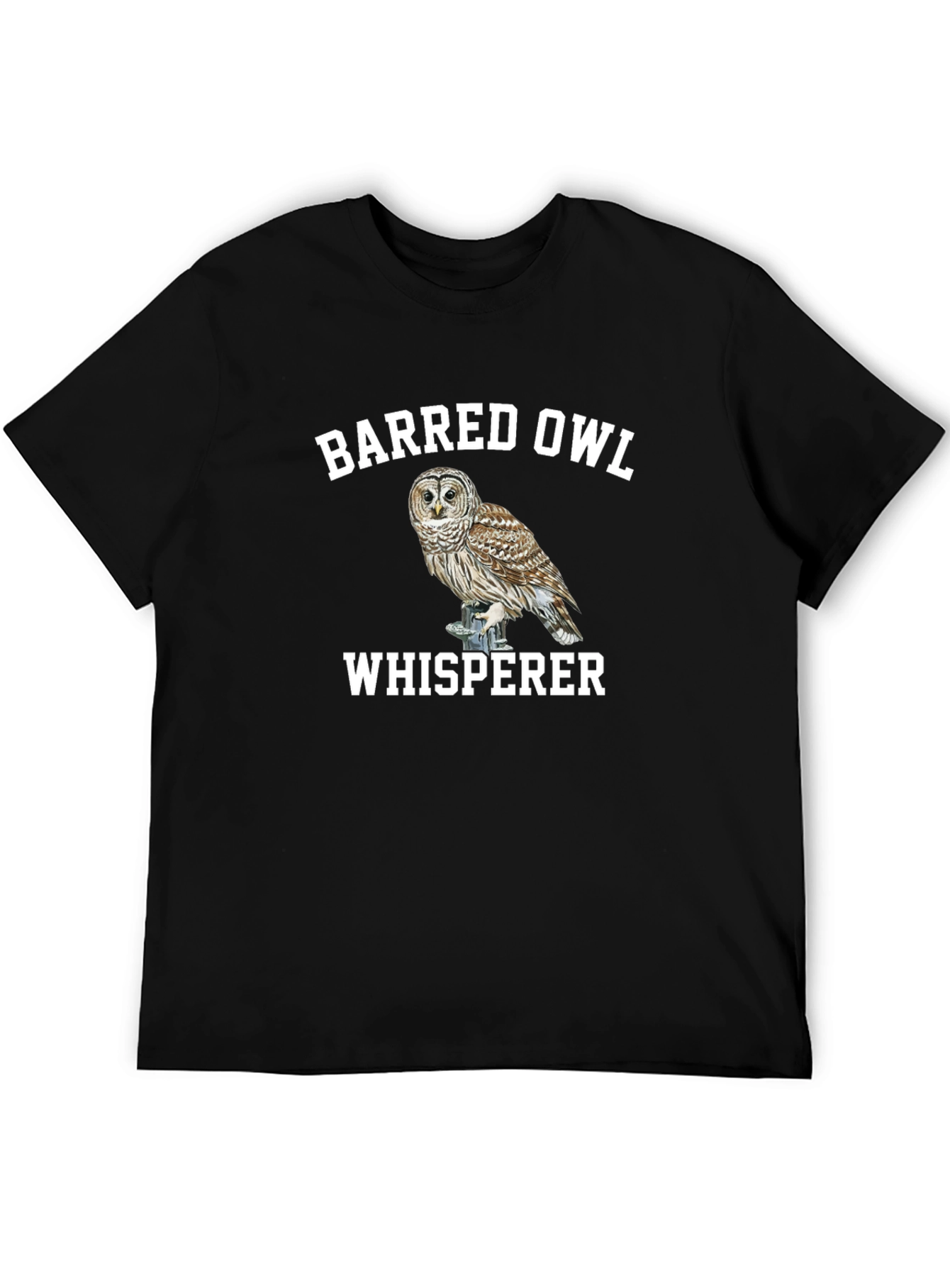 Barred Owl Whisperer Black T-Shirt