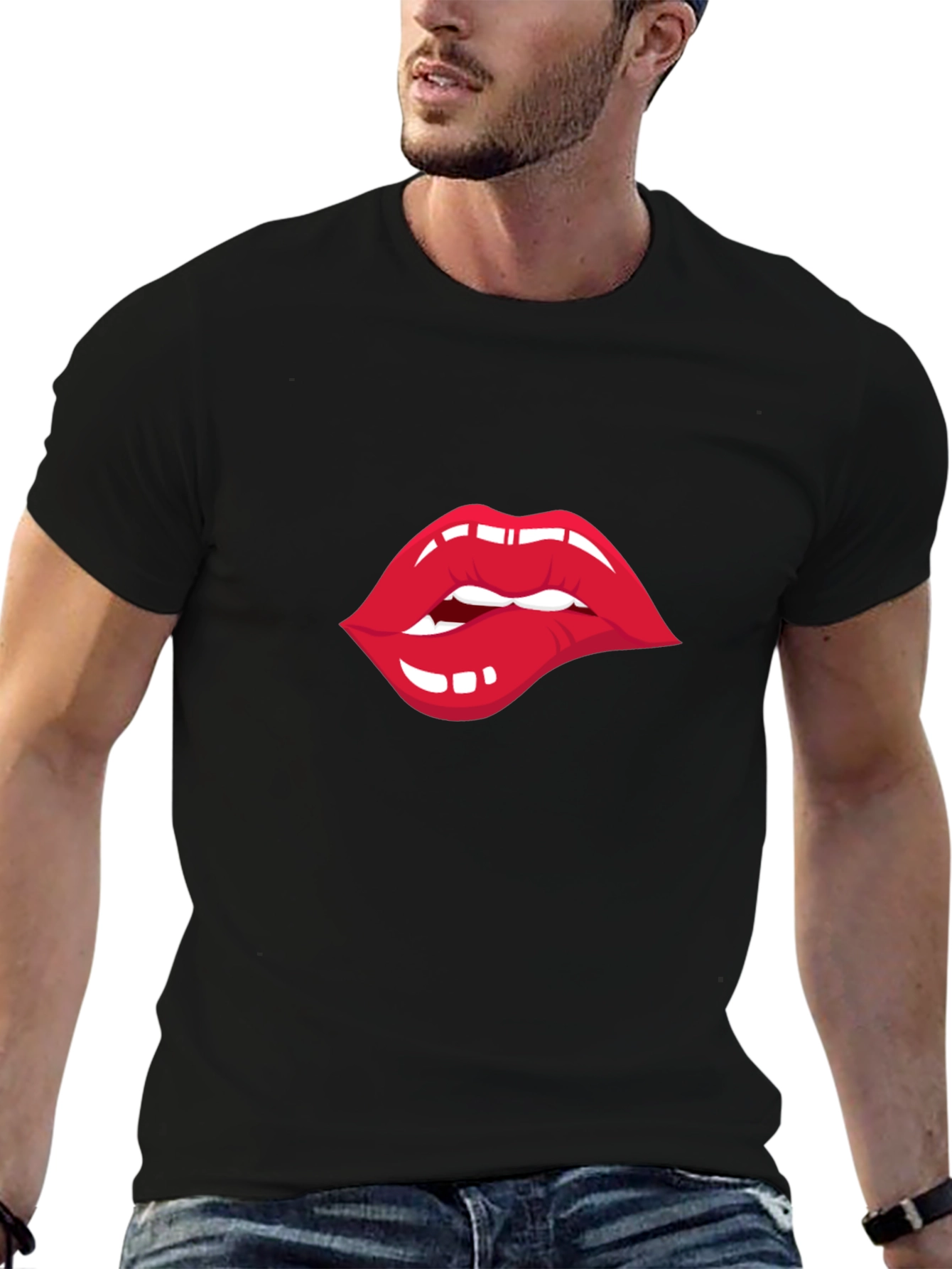 Biting Lips Graphic T-Shirt - Unisex Crew Neck Tee