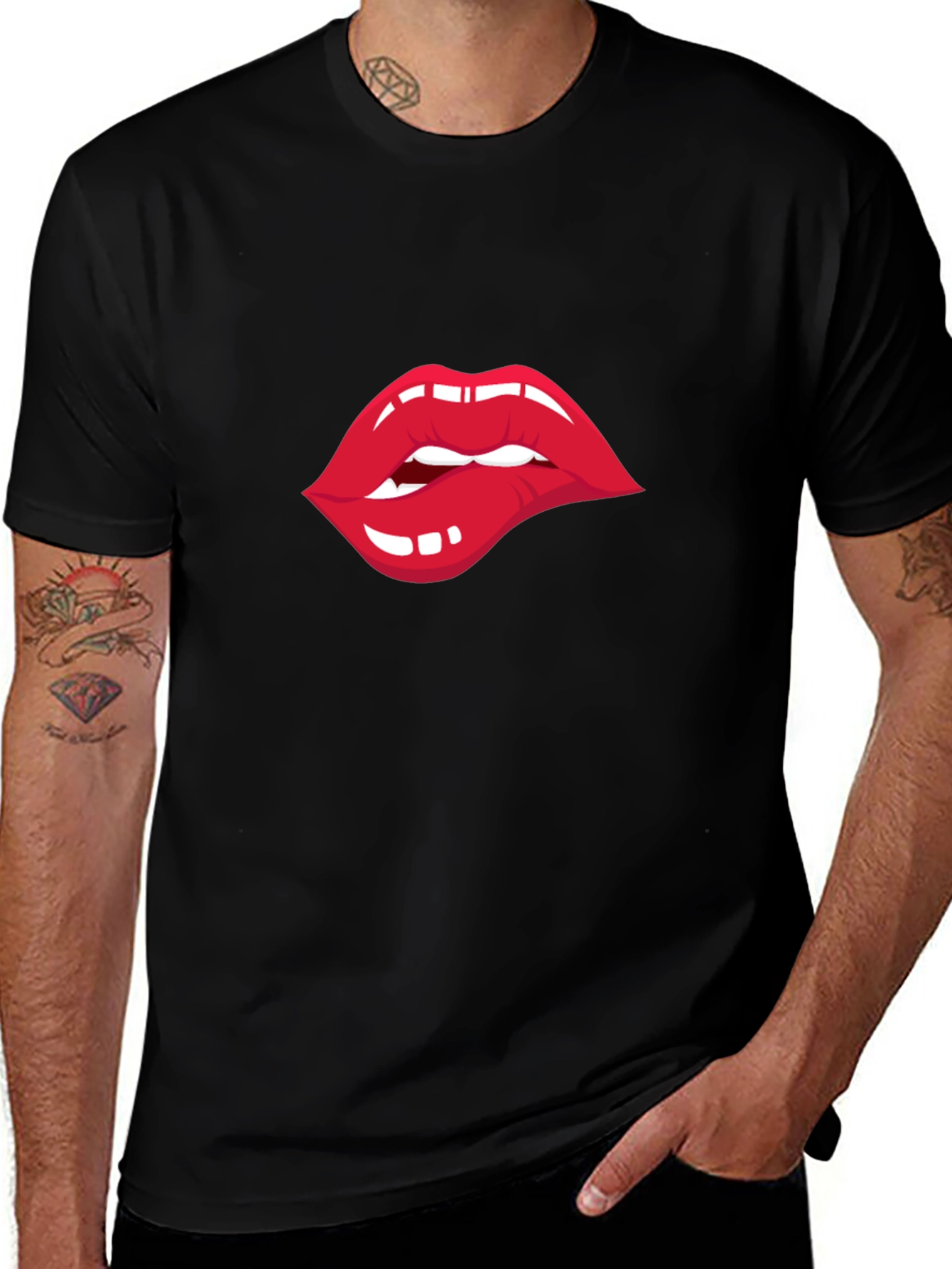Biting Lips Graphic T-Shirt - Unisex Crew Neck Tee