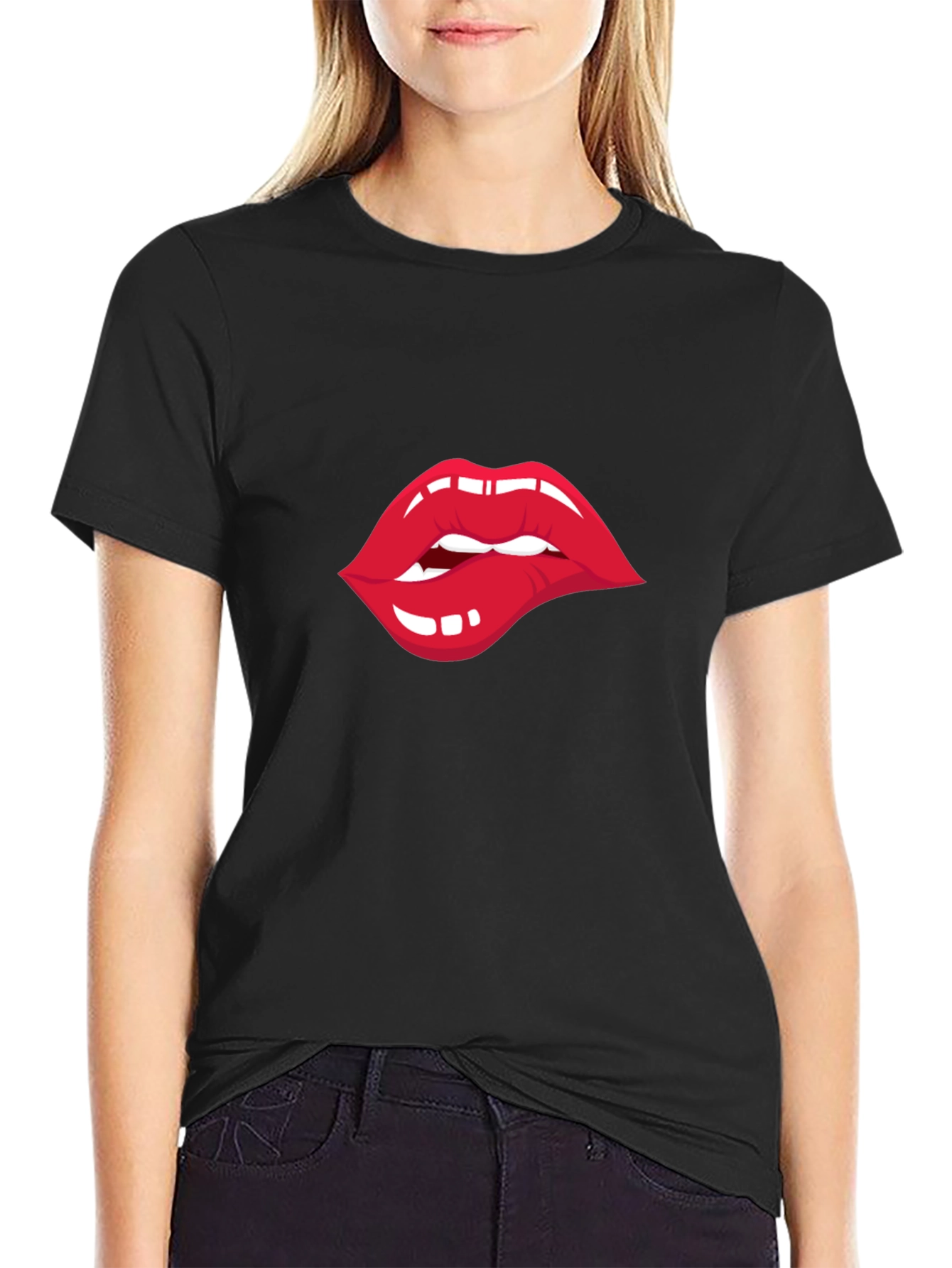 Biting Lips Graphic T-Shirt - Unisex Crew Neck Tee