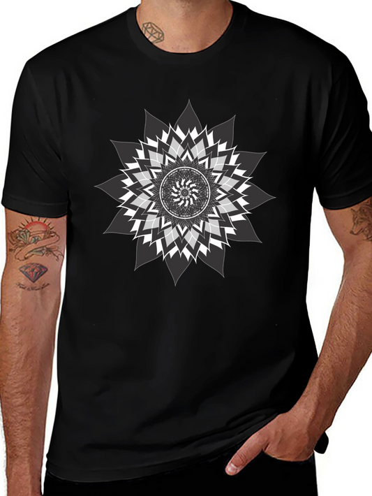 Geometric Mandala Graphic Tee - Black