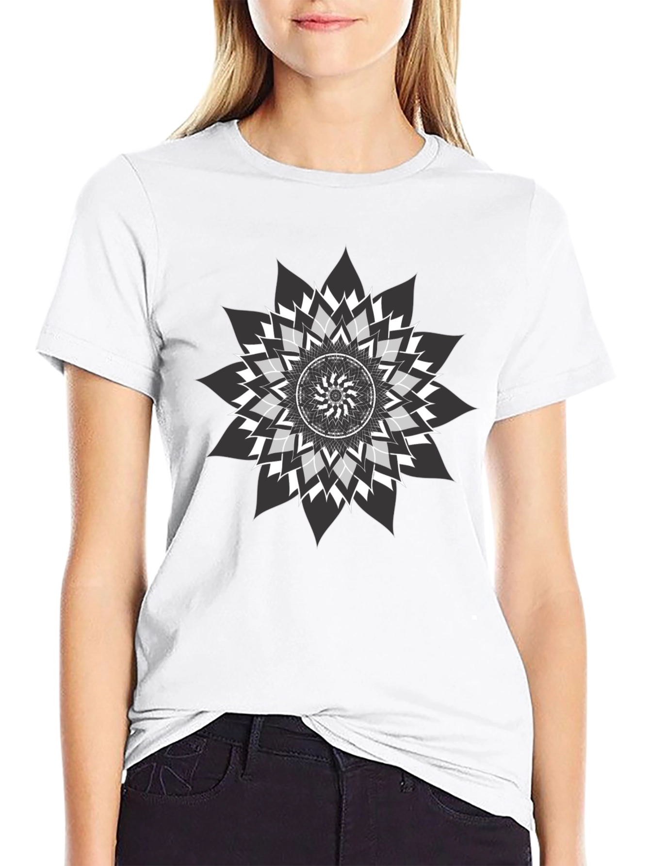 Geometric Mandala Graphic Tee - Black