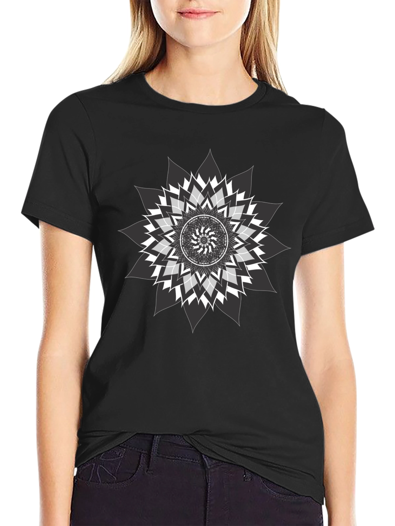 Geometric Mandala Graphic Tee - Black