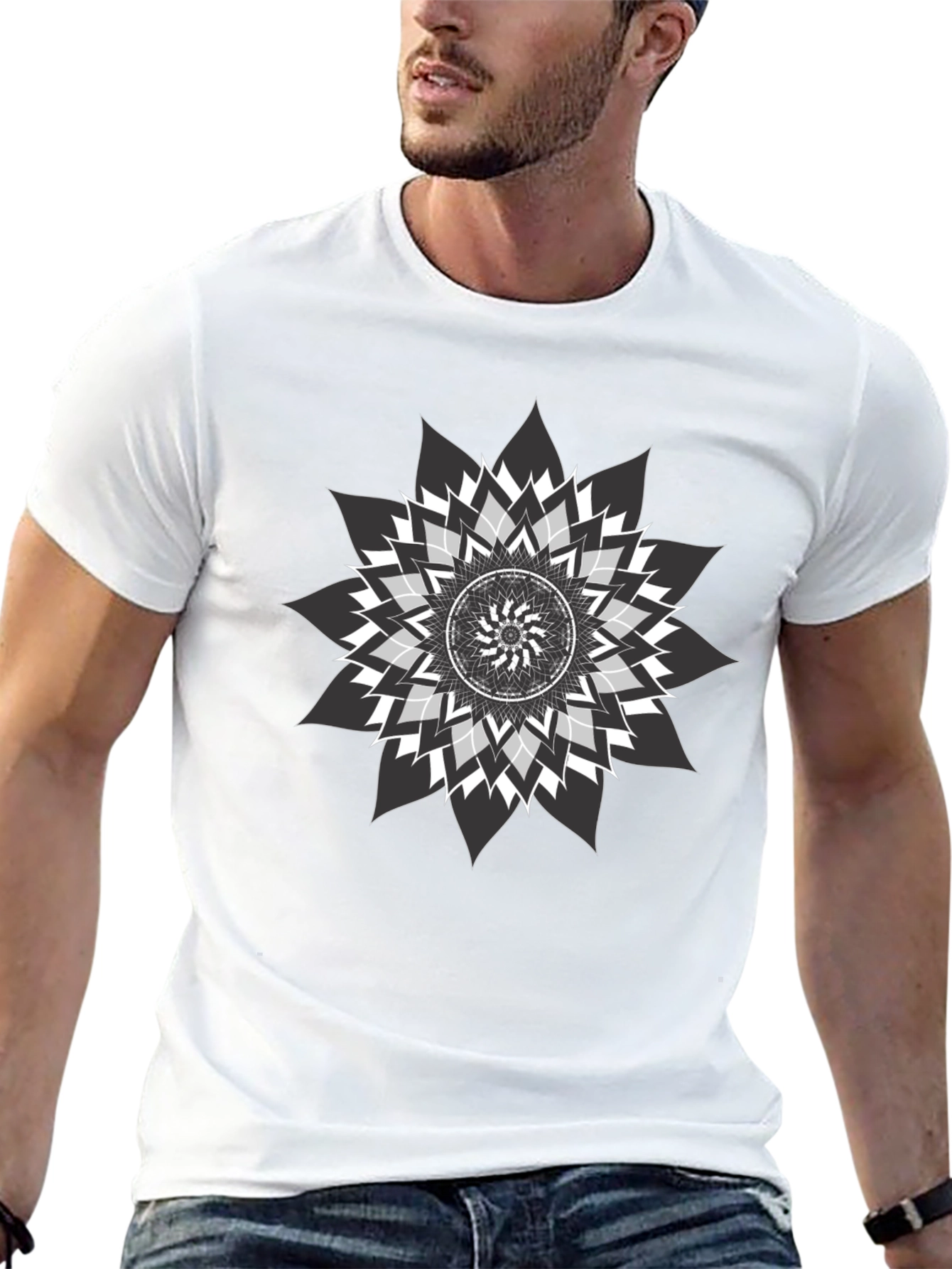 Geometric Mandala Graphic Tee - Black