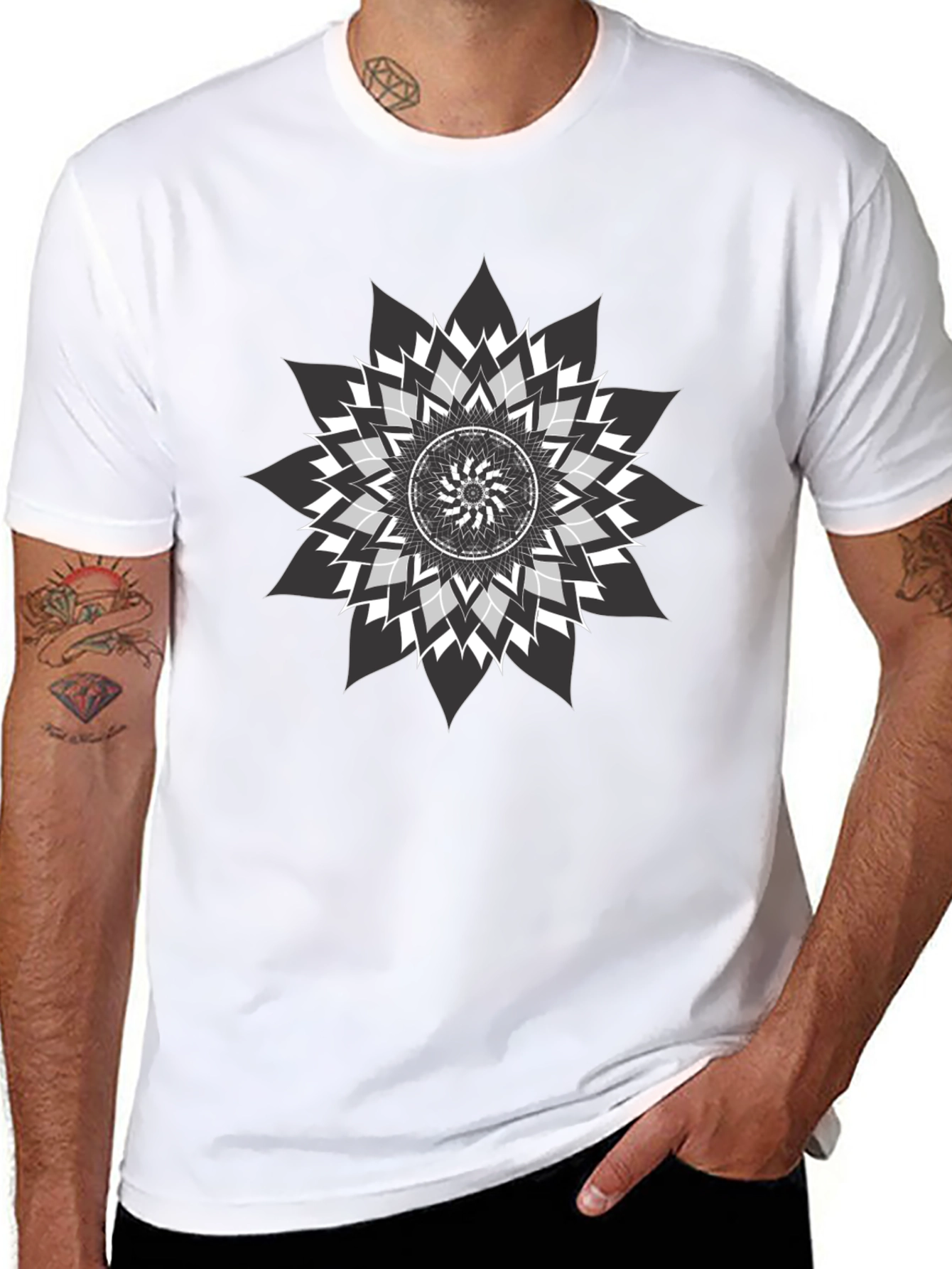 Geometric Mandala Graphic Tee - Black