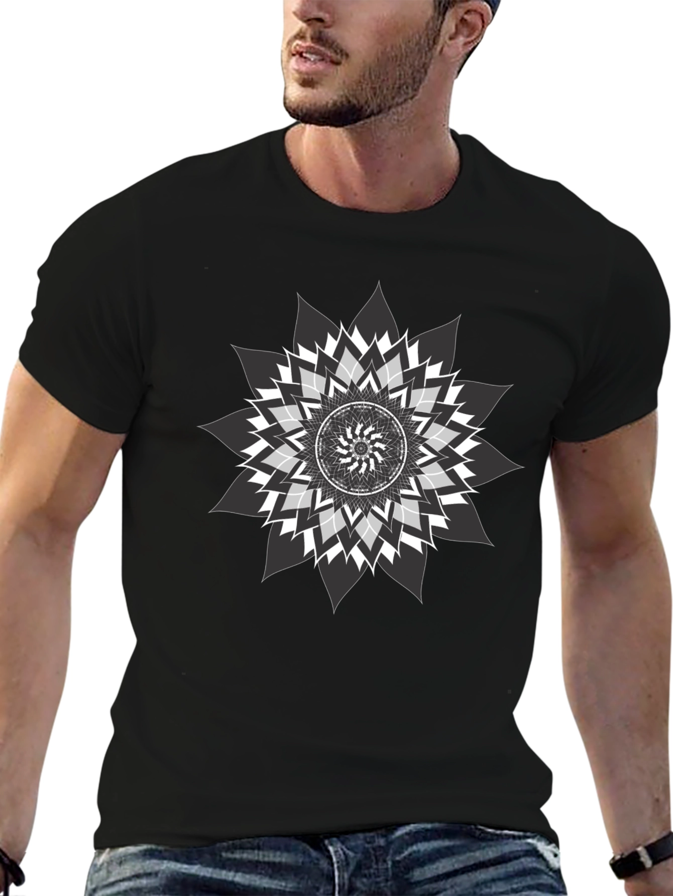 Geometric Mandala Graphic Tee - Black