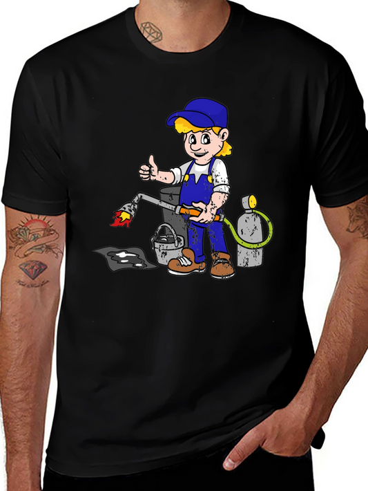 Retro Cartoon Plumber T-Shirt - Black Graphic Tee