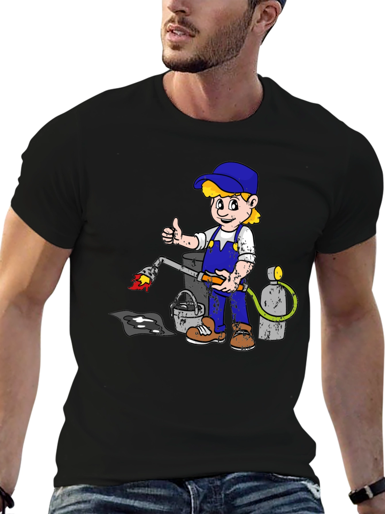 Retro Cartoon Plumber T-Shirt - Black Graphic Tee