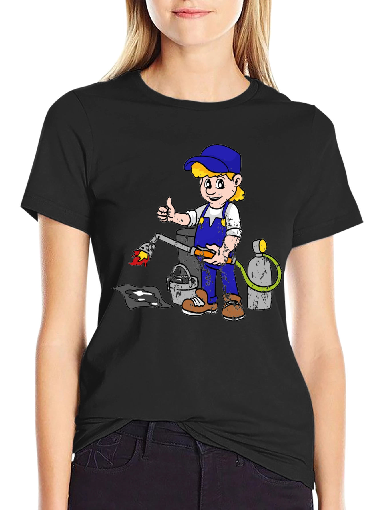 Retro Cartoon Plumber T-Shirt - Black Graphic Tee