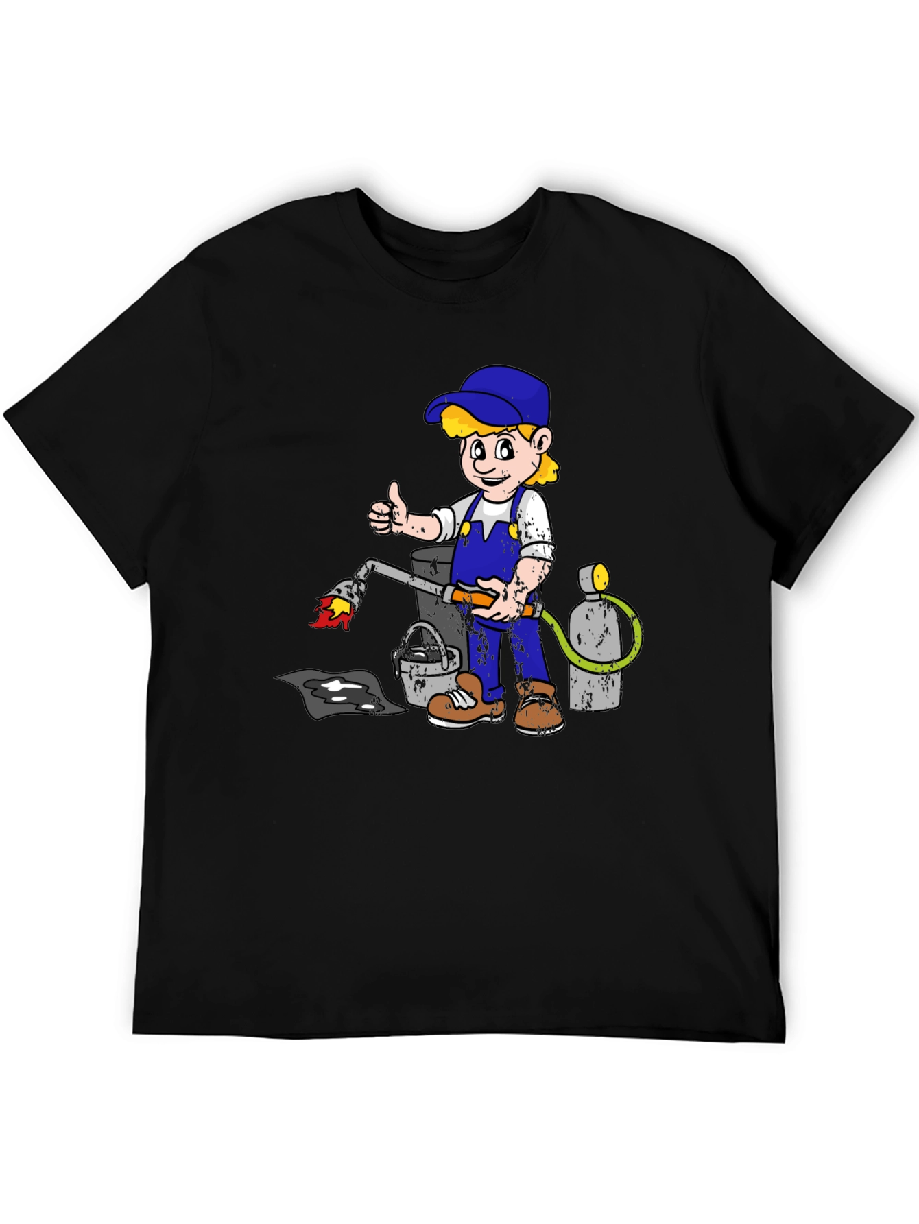Retro Cartoon Plumber T-Shirt - Black Graphic Tee