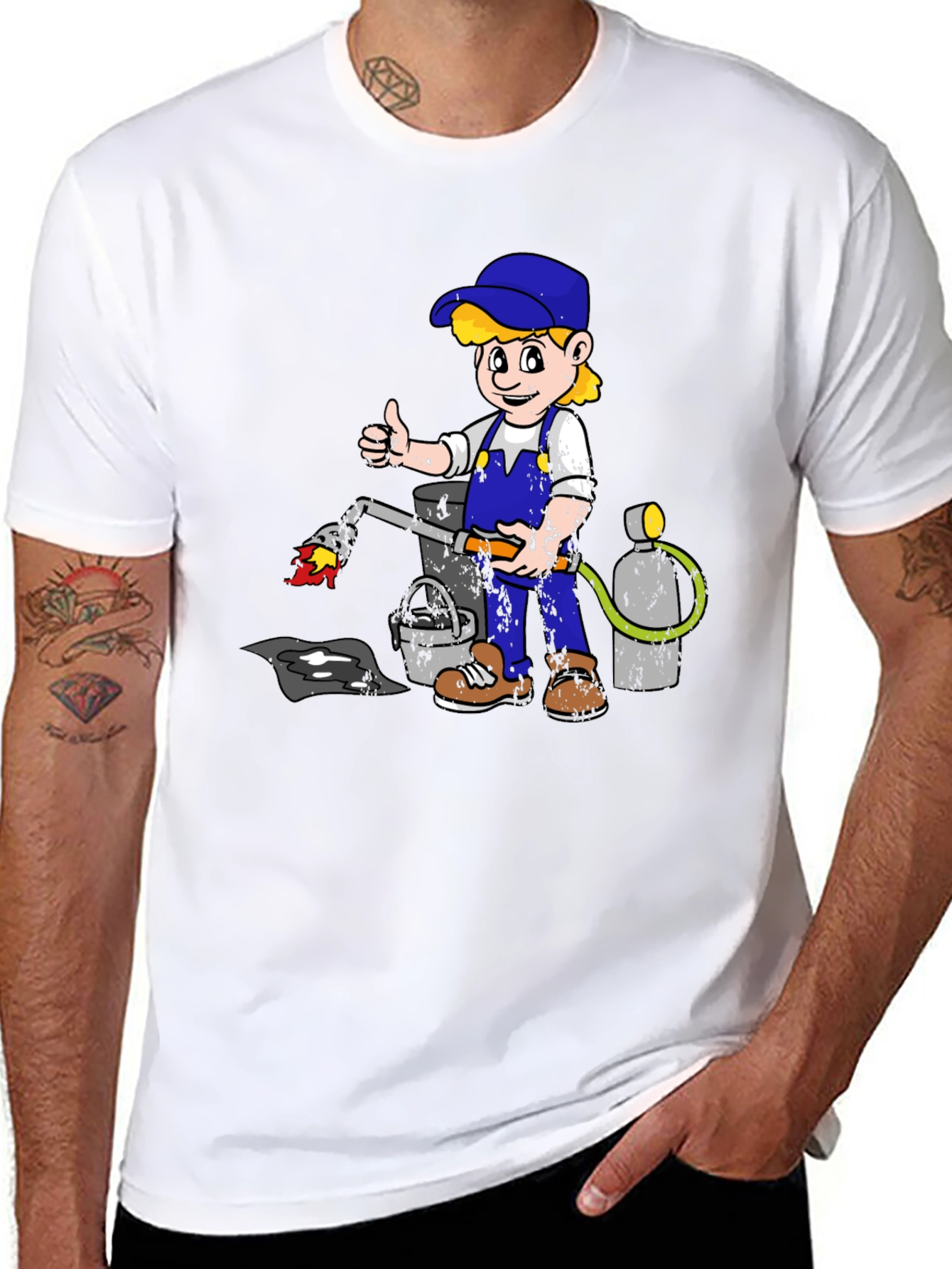 Retro Cartoon Plumber T-Shirt - Black Graphic Tee