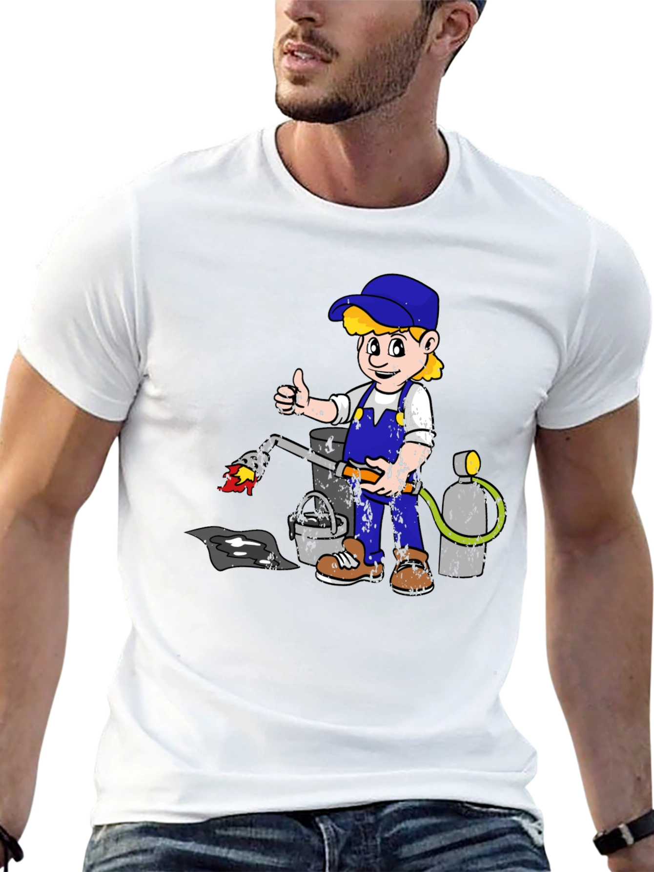 Retro Cartoon Plumber T-Shirt - Black Graphic Tee