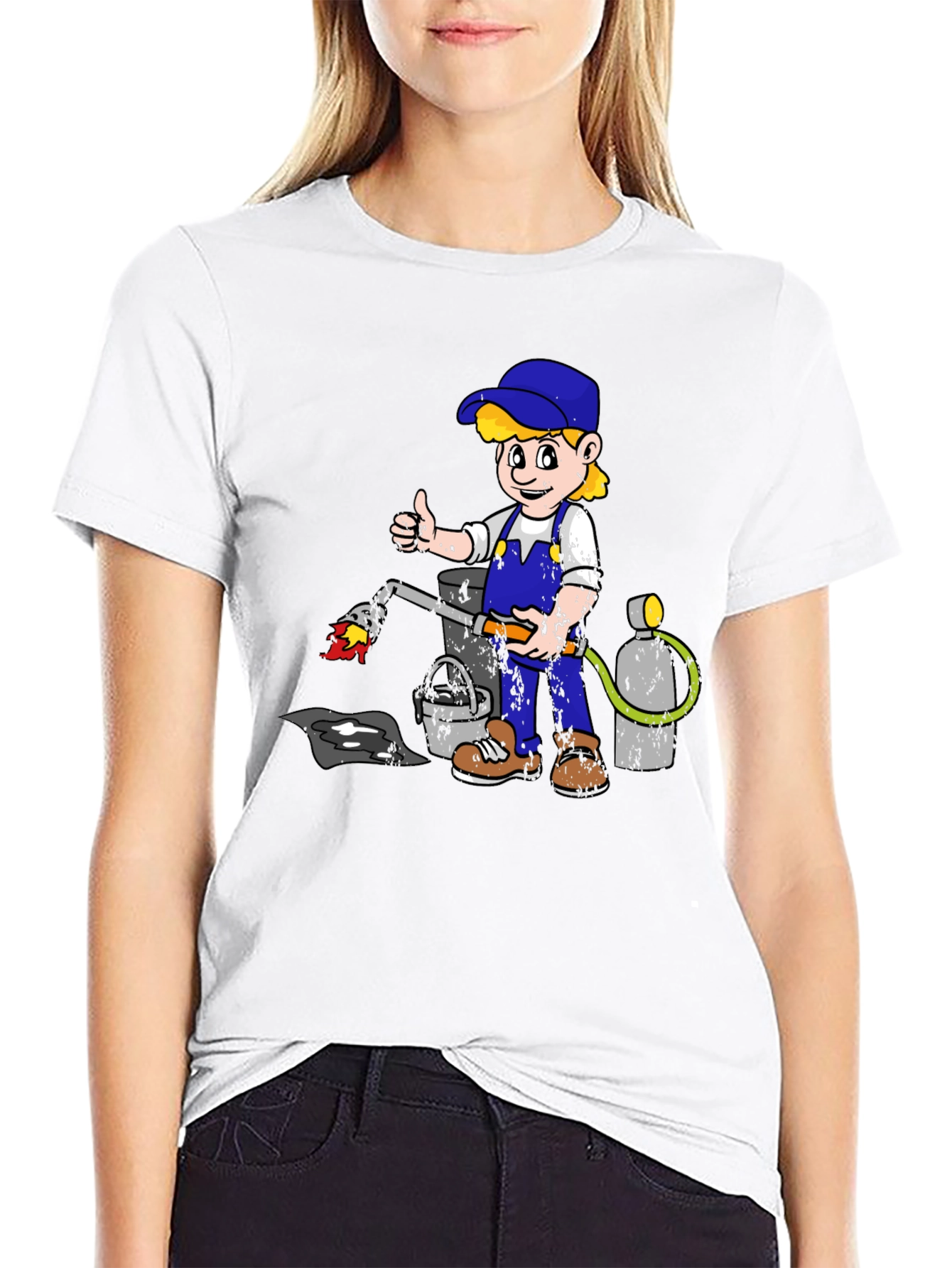 Retro Cartoon Plumber T-Shirt - Black Graphic Tee