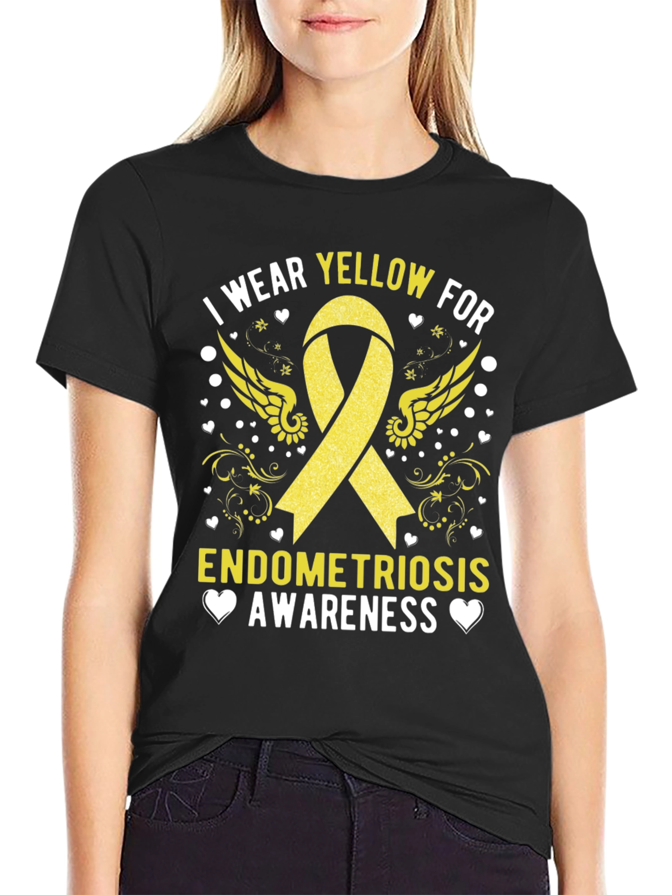 Endometriosis Awareness T-Shirt - Yellow Ribbon Support