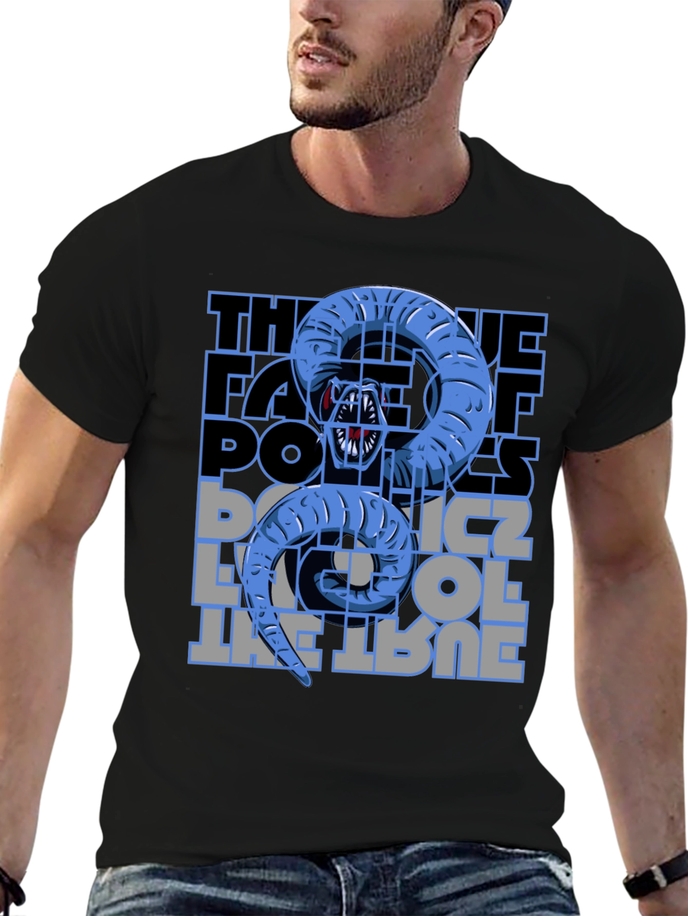 Serpentine Text Graphic Tee - Unique Black Cotton Shirt