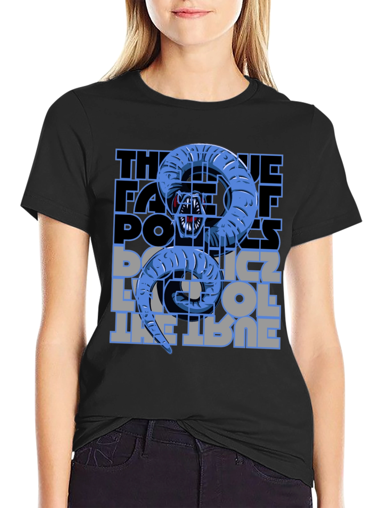 Serpentine Text Graphic Tee - Unique Black Cotton Shirt