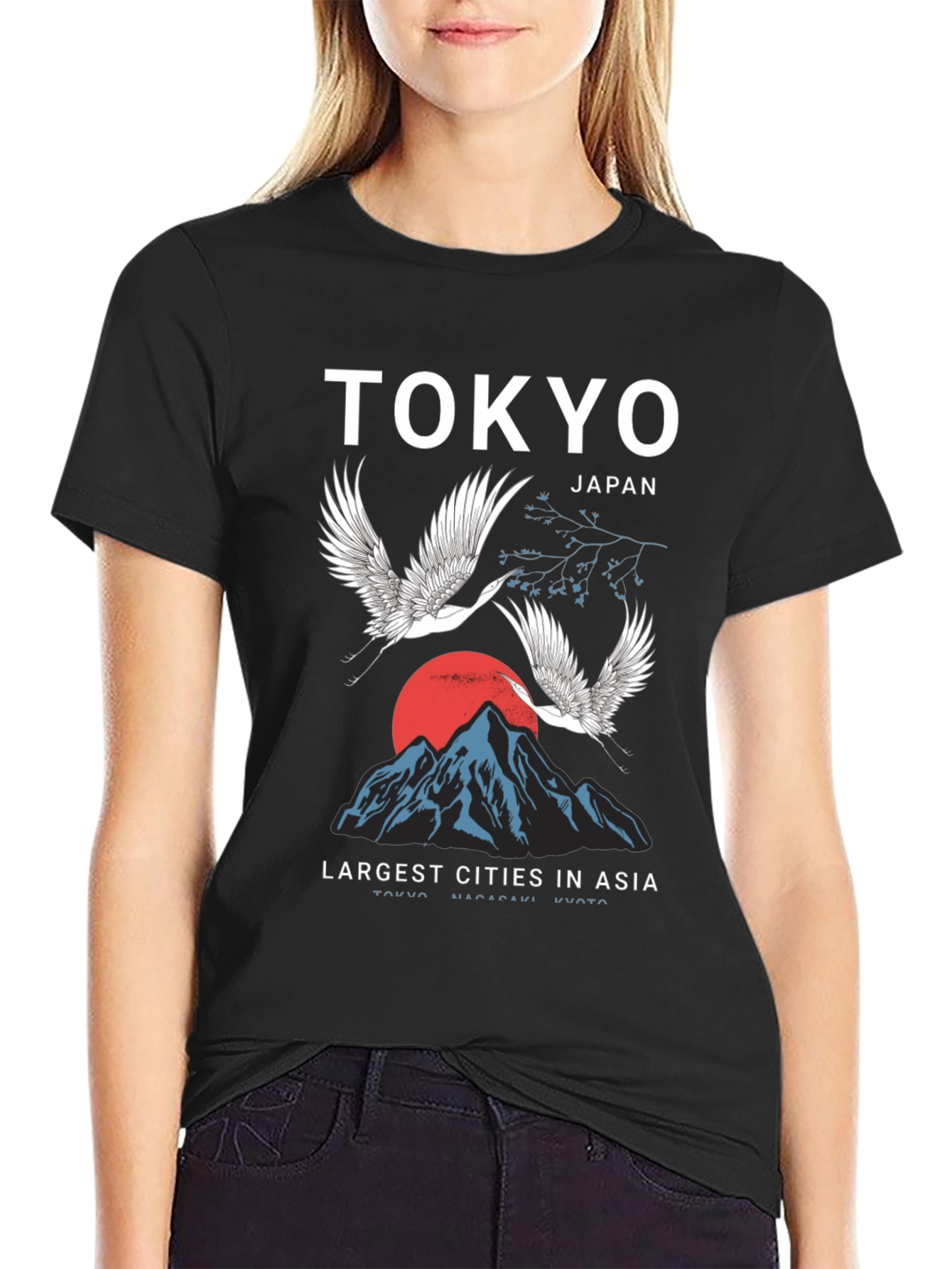 Tokyo Japan Crane Mountain Graphic T-Shirt