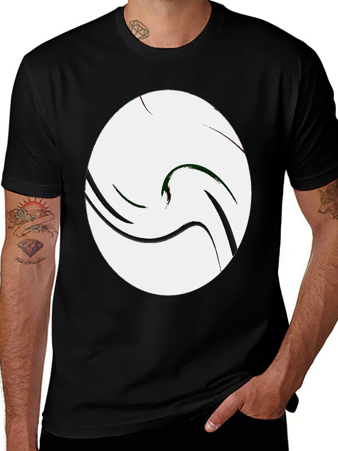 Abstract Swirl Graphic Tee - Casual Black T-Shirt