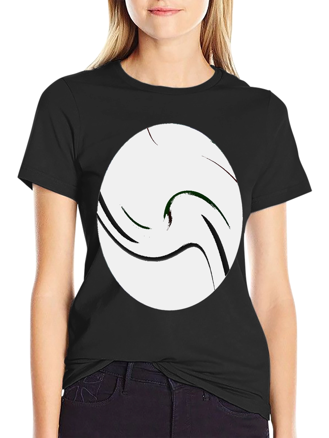 Abstract Swirl Graphic Tee - Casual Black T-Shirt
