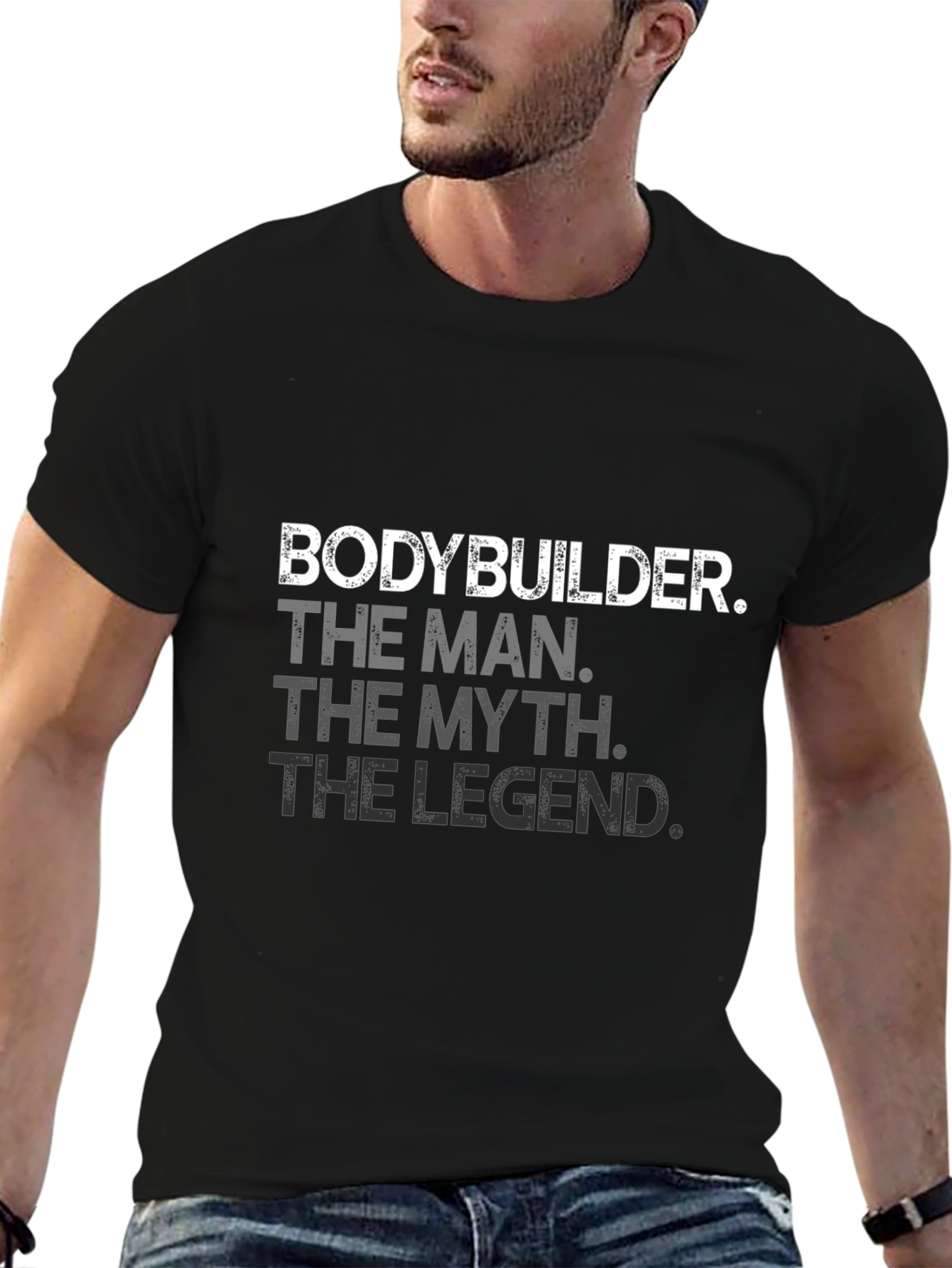 Bodybuilder Man Myth Legend Graphic Tee - Black