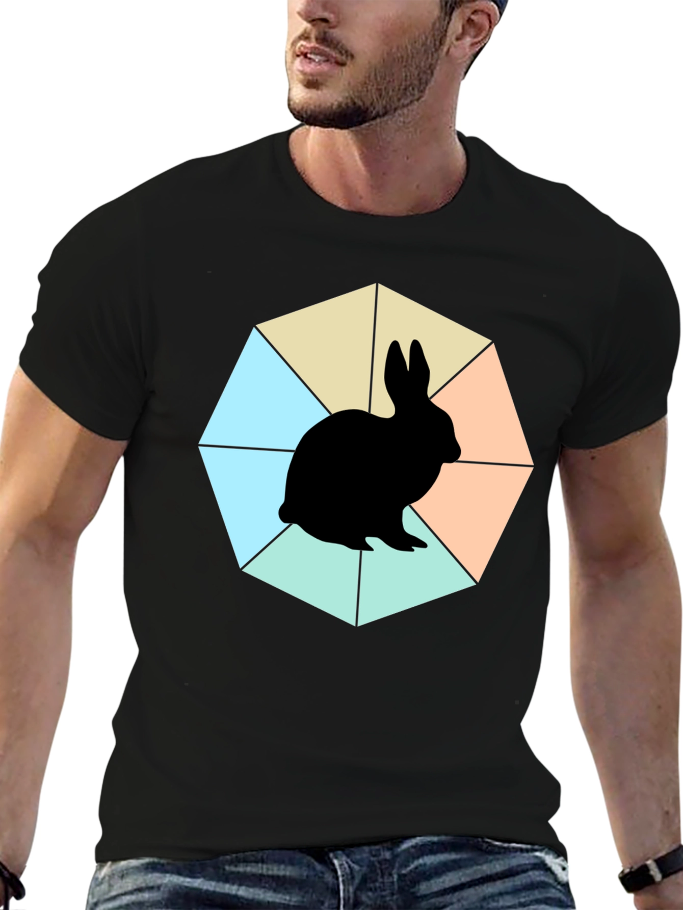 Geometric Bunny Black T-Shirt
