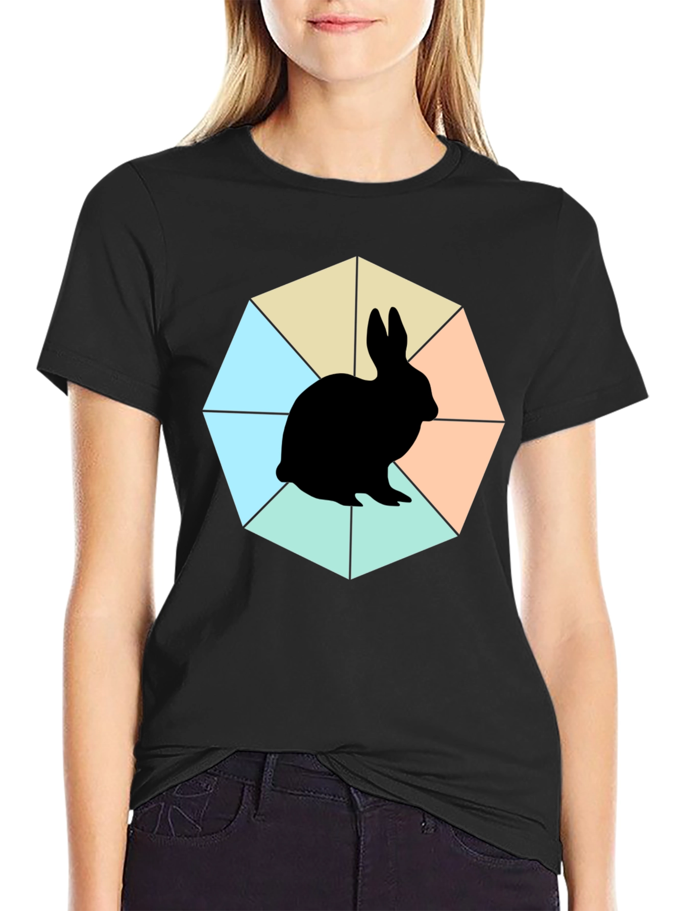 Geometric Bunny Black T-Shirt