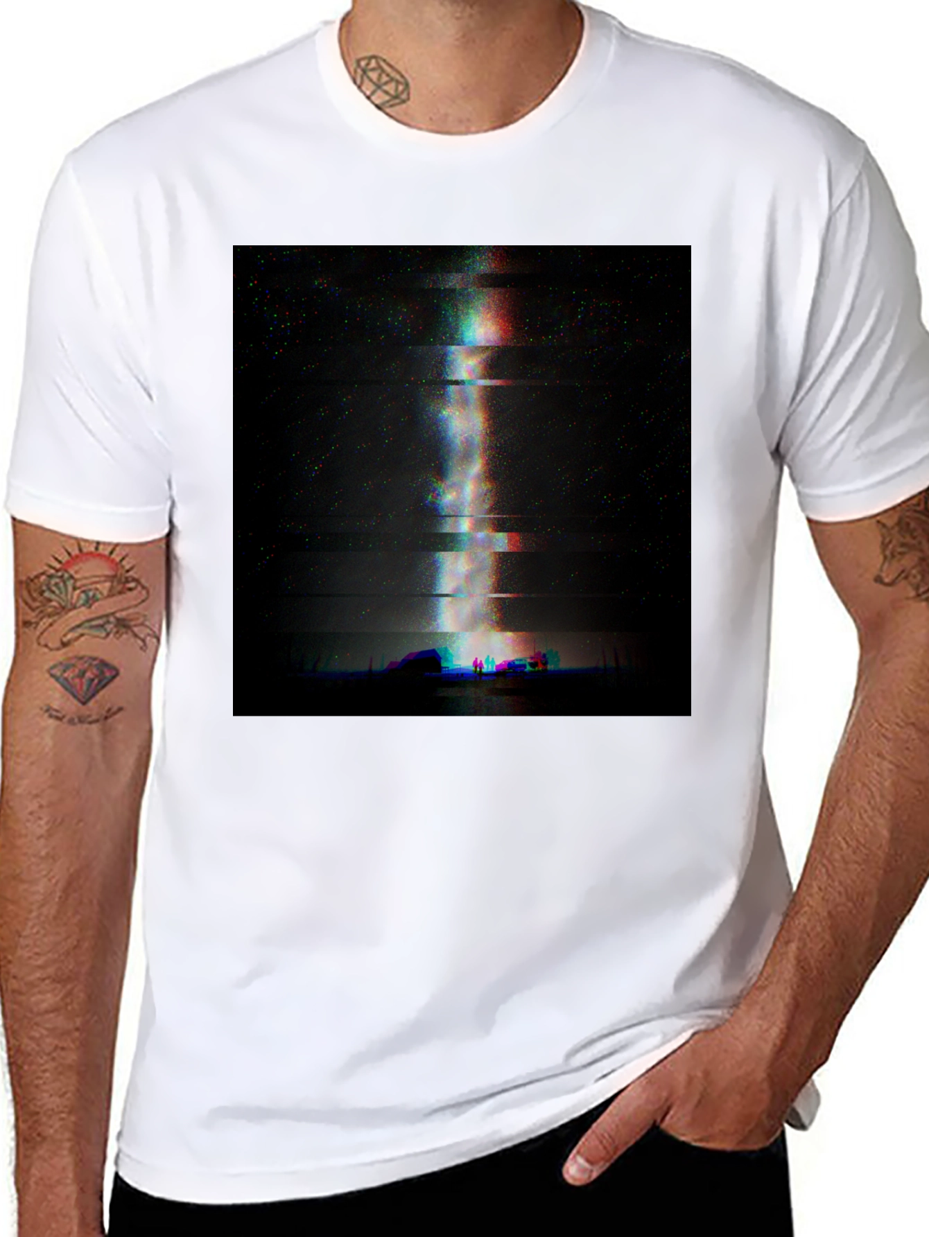 Glitch Art Milky Way Black T-Shirt