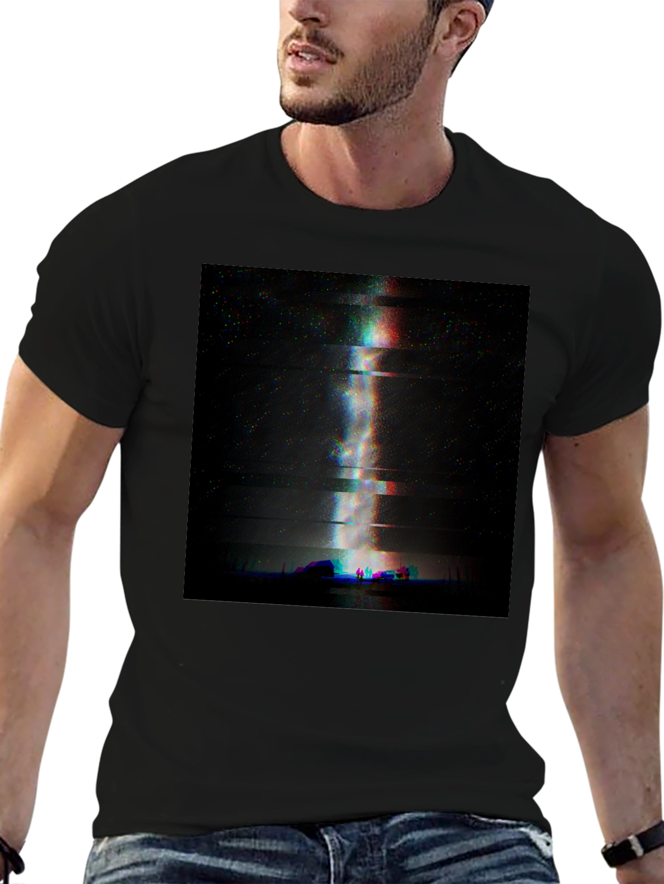 Glitch Art Milky Way Black T-Shirt