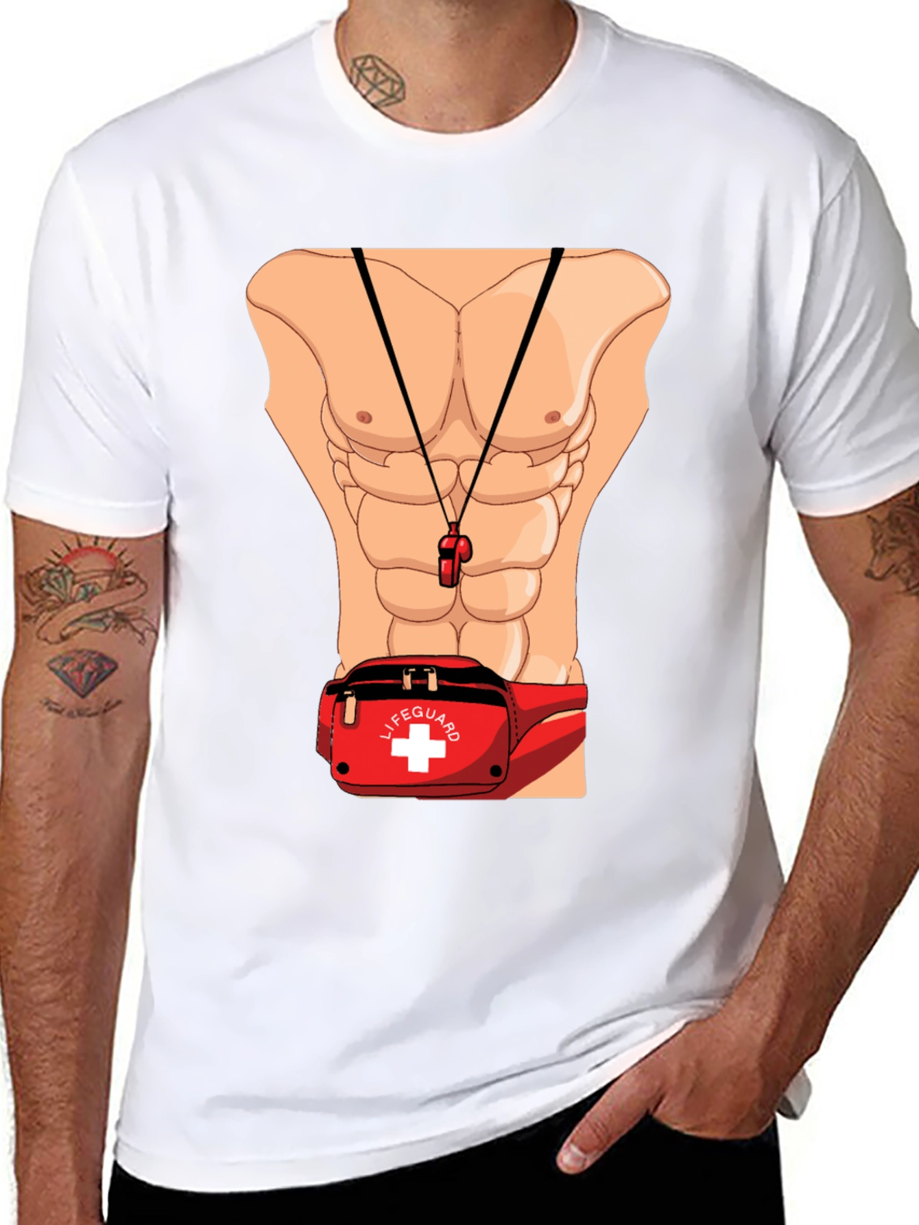 Lifeguard Abs T-Shirt Novelty Costume Design