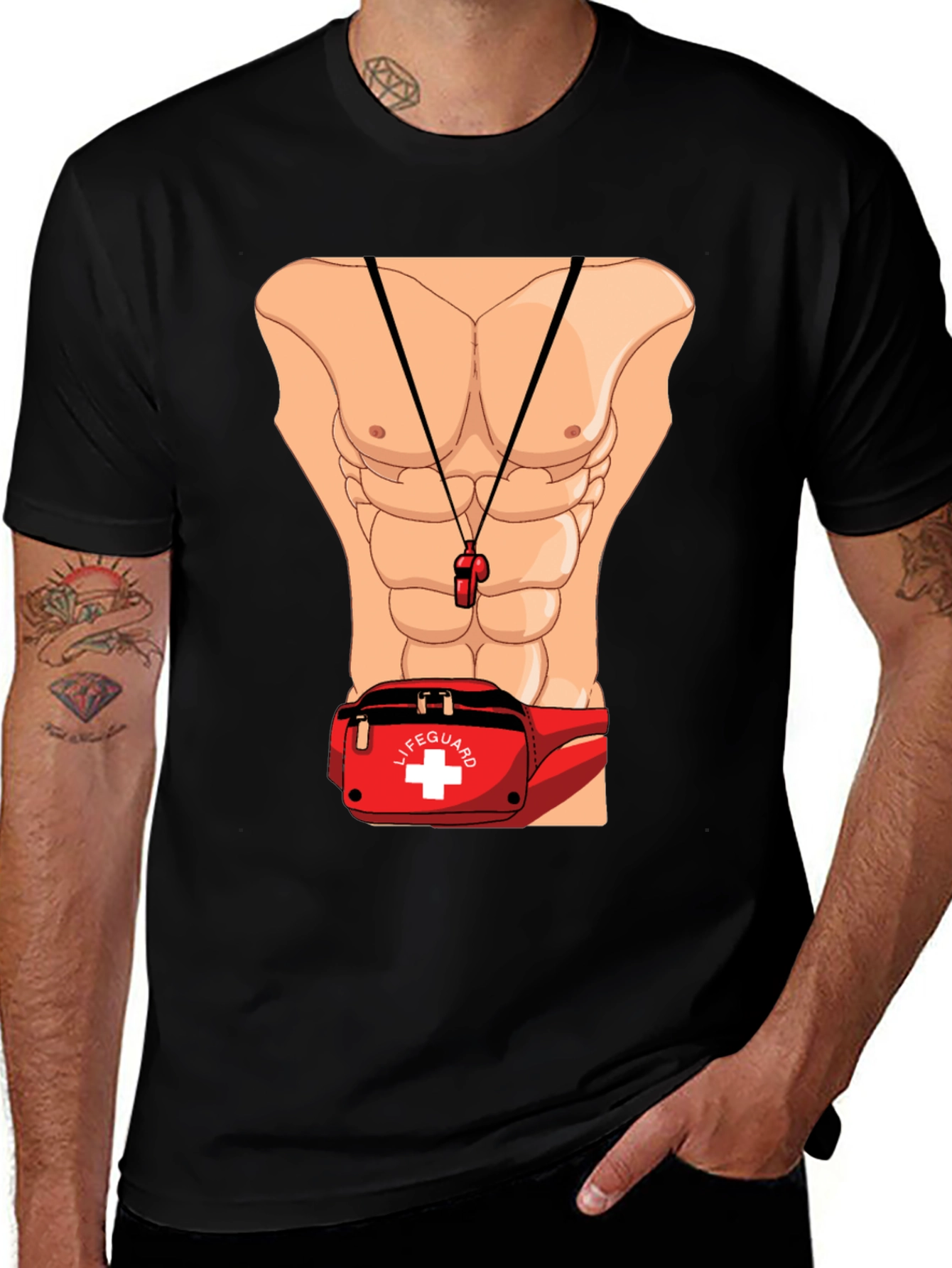 Lifeguard Abs T-Shirt Novelty Costume Design