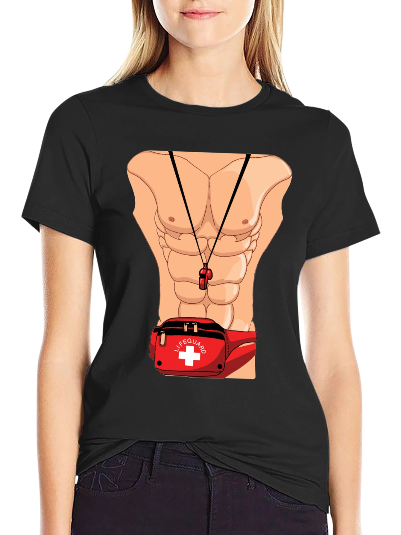 Lifeguard Abs T-Shirt Novelty Costume Design