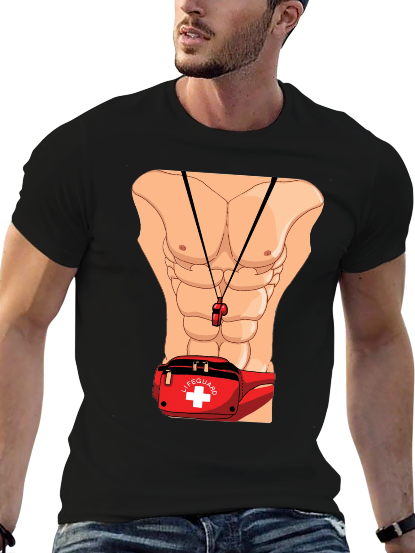 Lifeguard Abs T-Shirt Novelty Costume Design