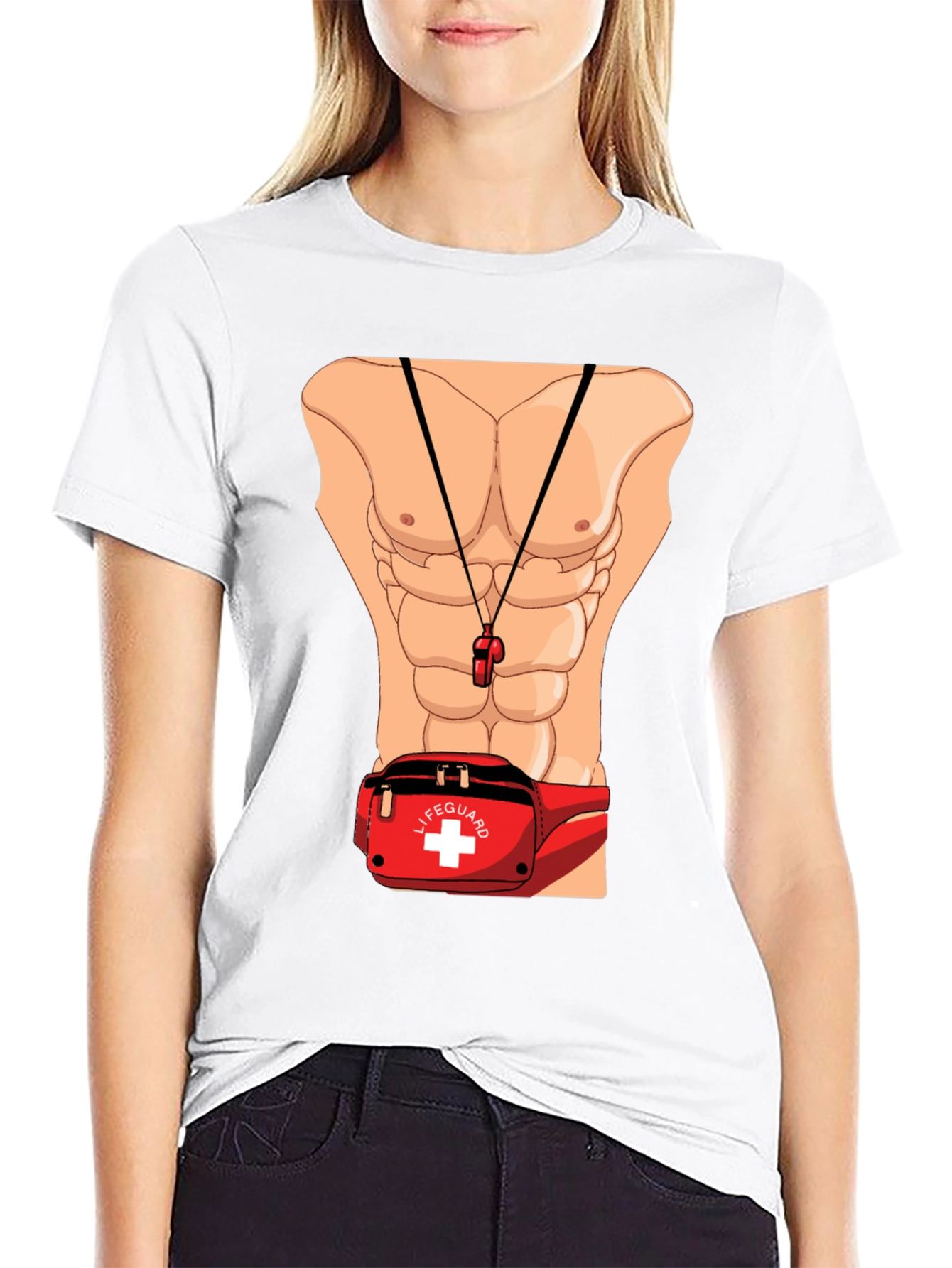 Lifeguard Abs T-Shirt Novelty Costume Design
