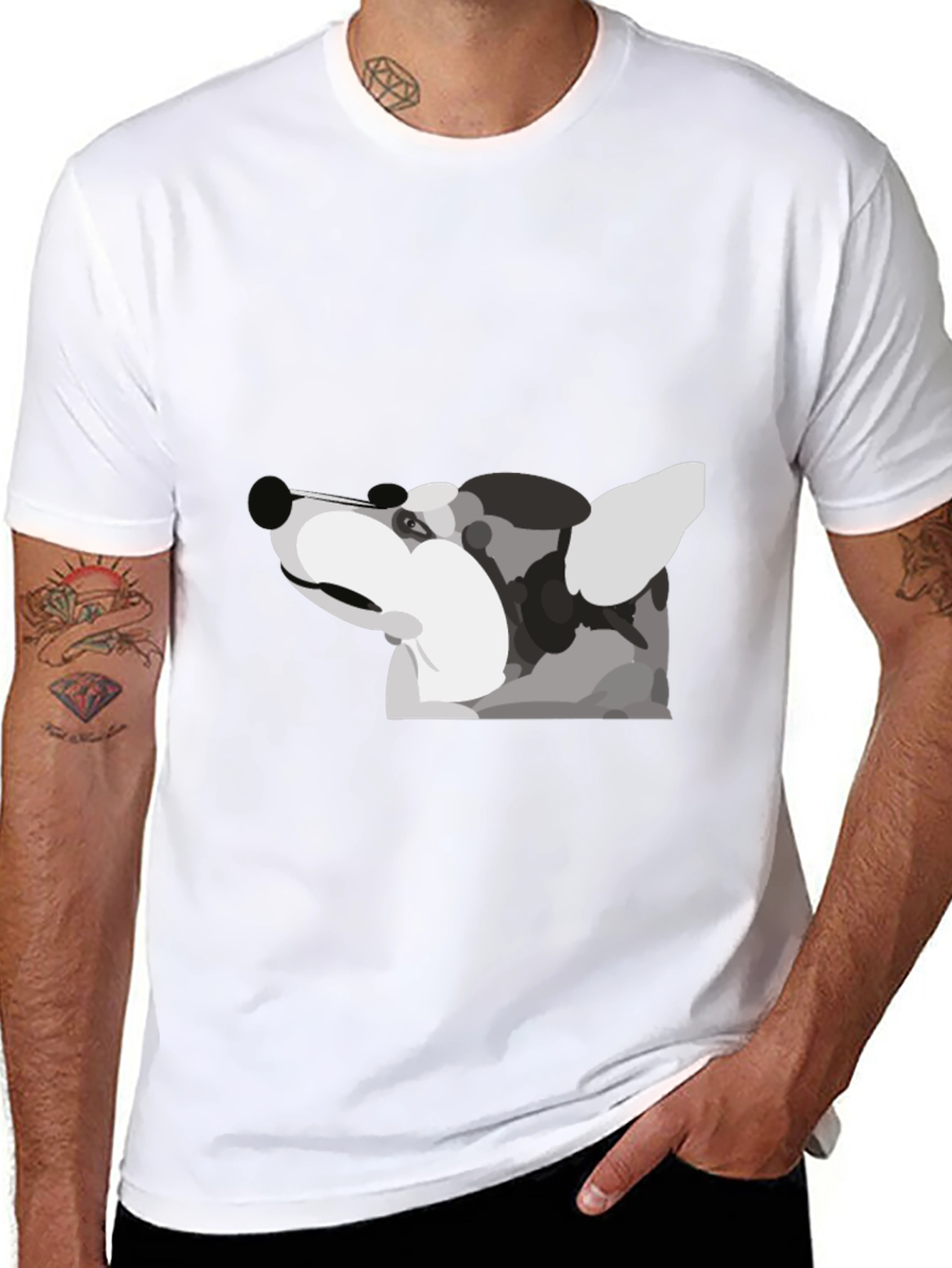 Modern Dog Graphic Tee - Black Cotton Blend