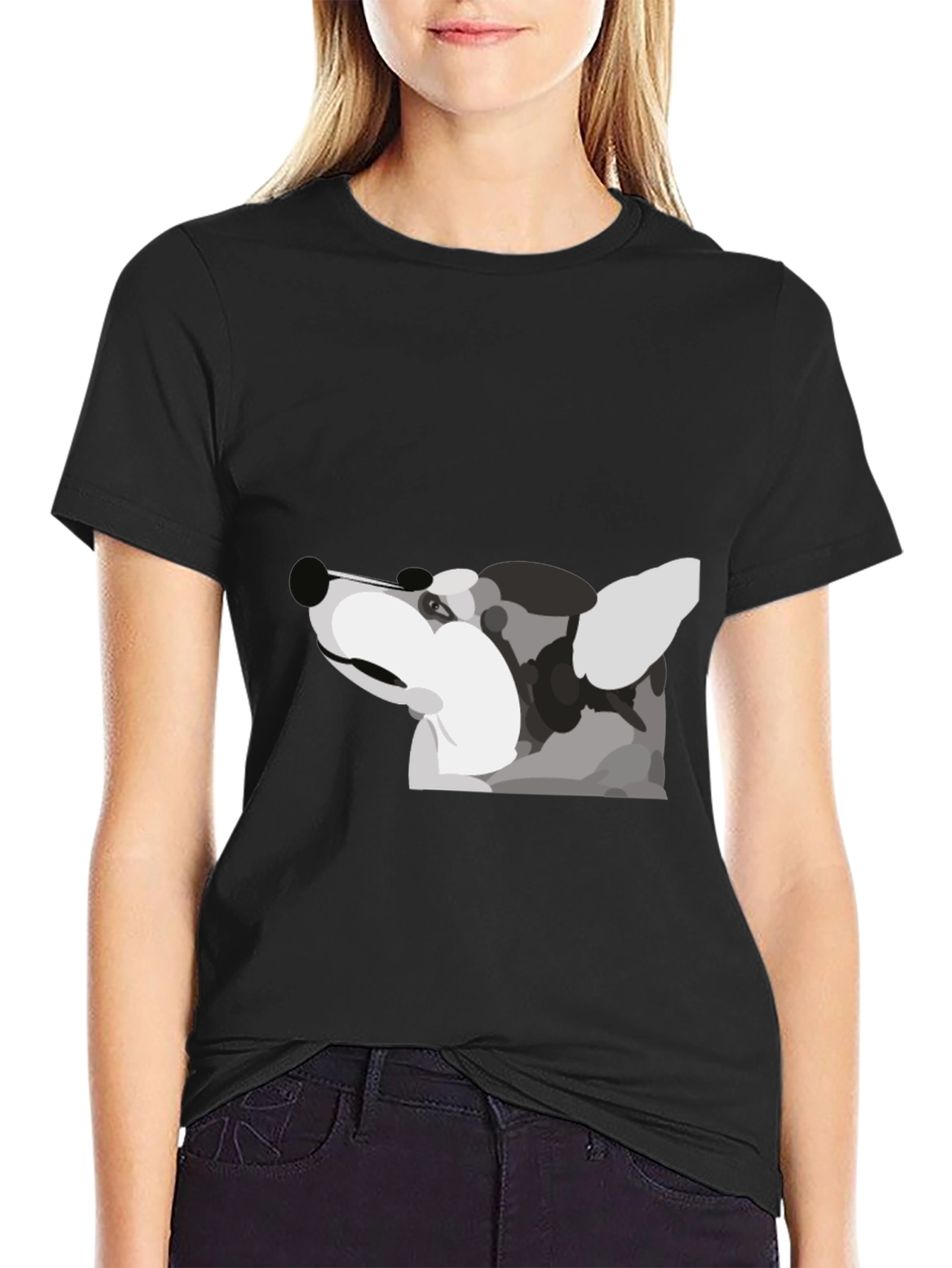 Modern Dog Graphic Tee - Black Cotton Blend