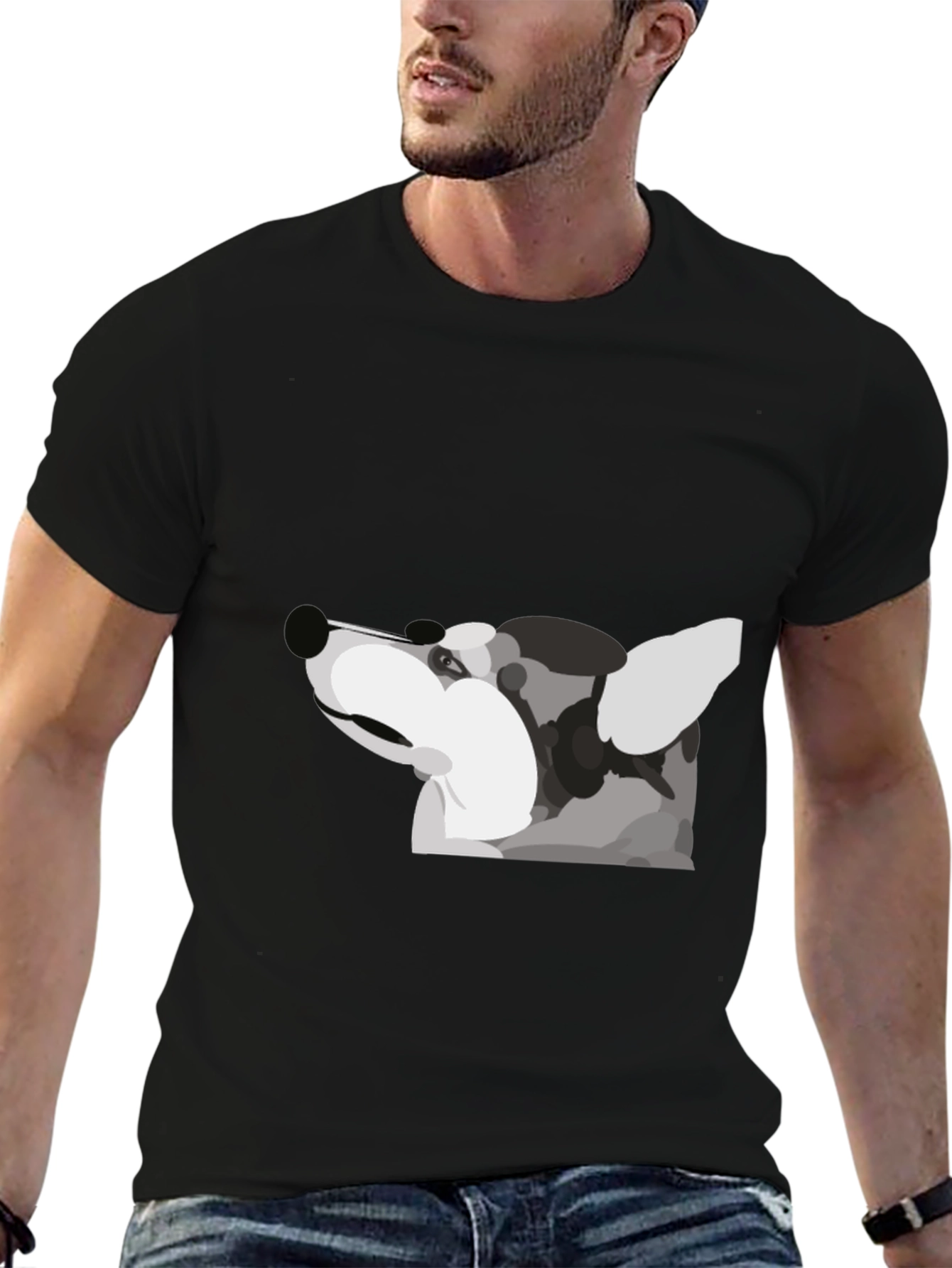 Modern Dog Graphic Tee - Black Cotton Blend