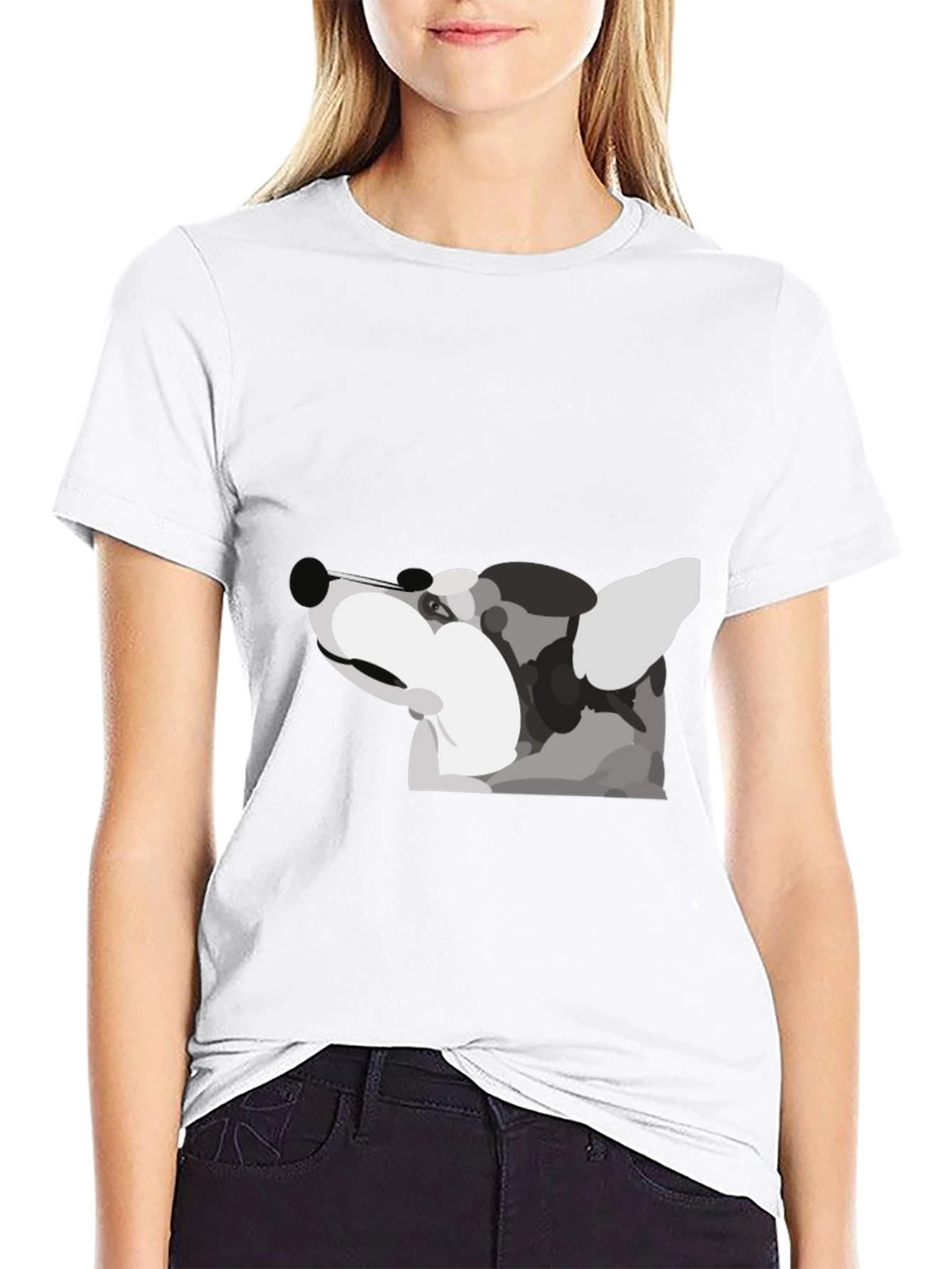 Modern Dog Graphic Tee - Black Cotton Blend