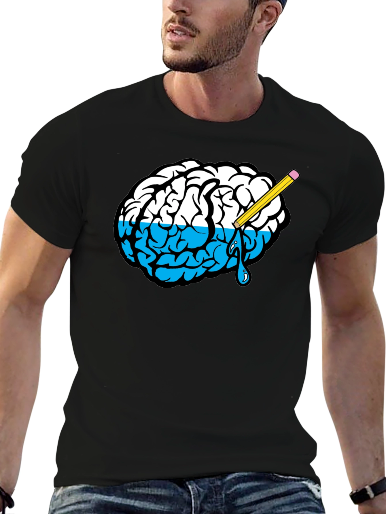 Creative Brain Tee - Black Cotton Graphic T-Shirt