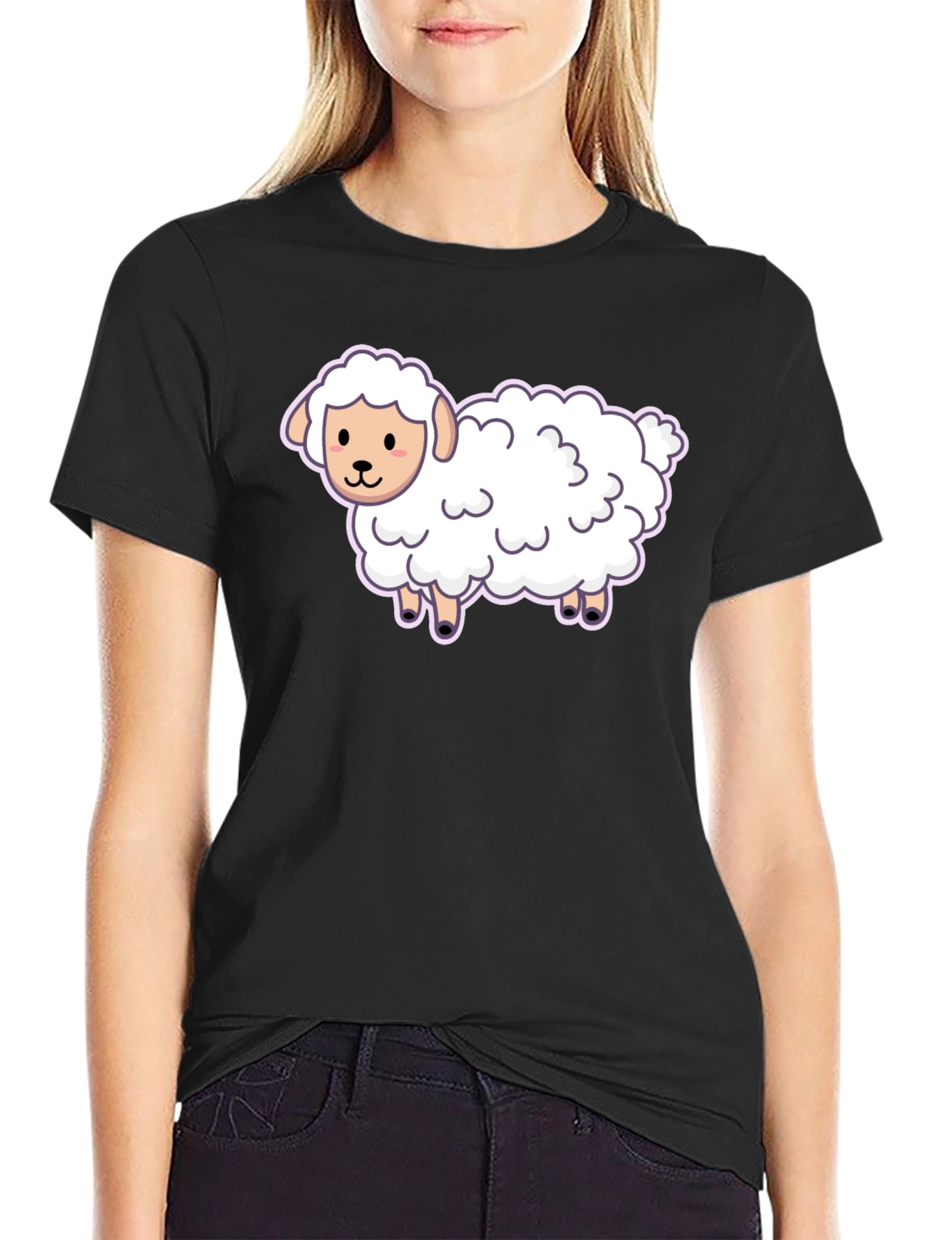 Cute Sheep Graphic Tee - Black